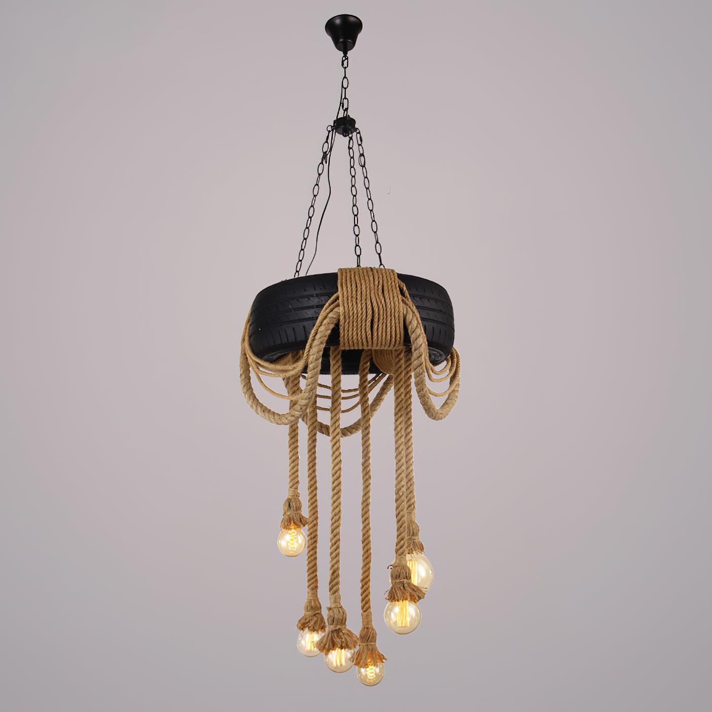 Hemp Rope Industrial Tire Chandelier - Lumpaz