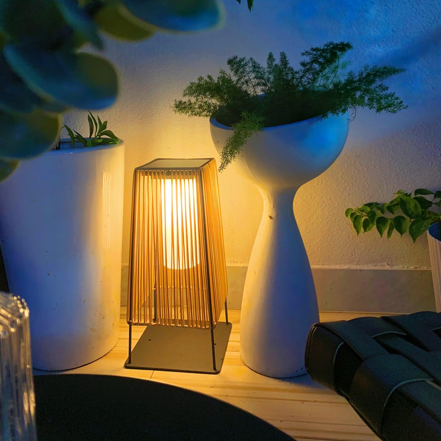 Plastic Rattan Outdoor Post Light with Solar Panel - Lumpaz