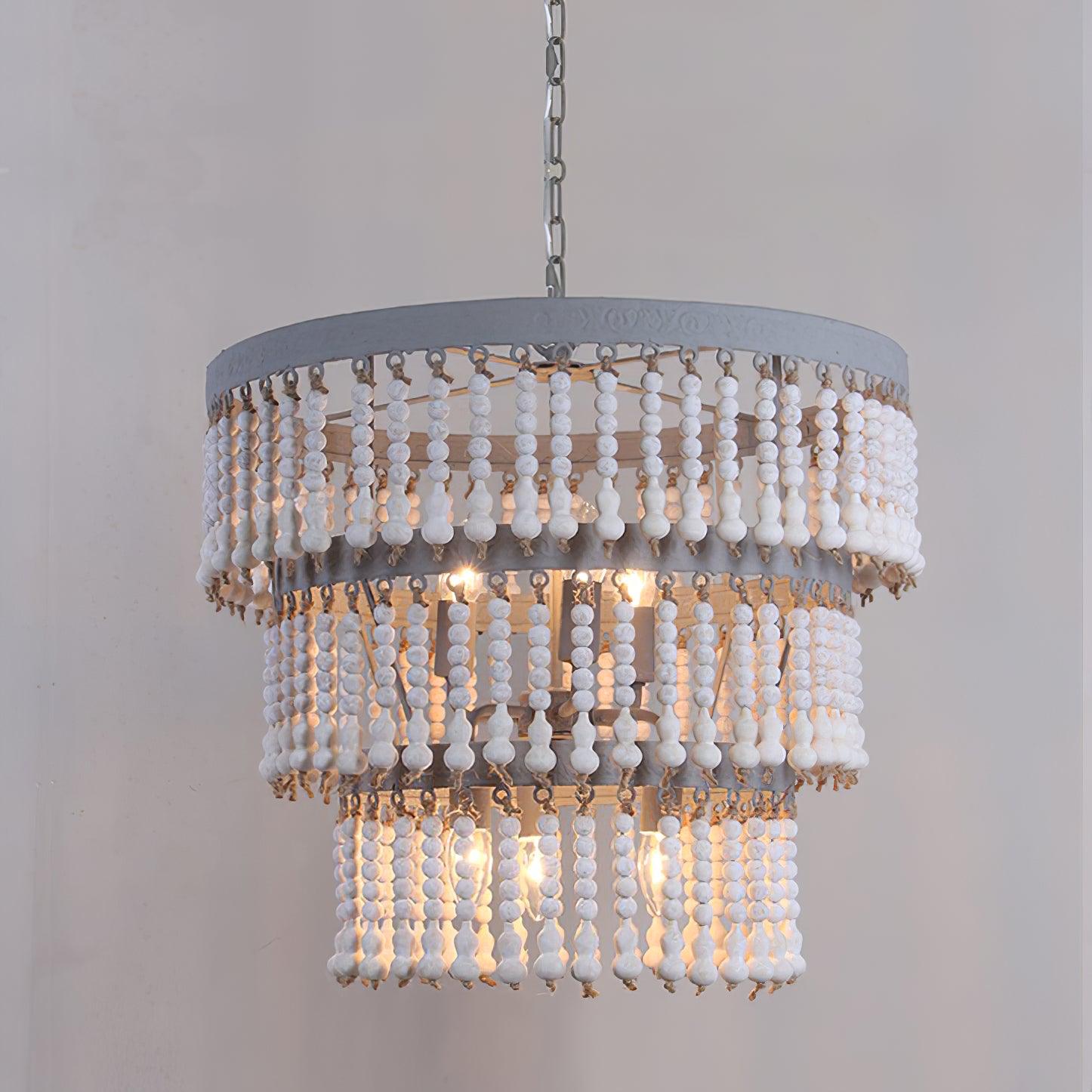Three Tiered Wood Beaded Chandelier - Lumpaz