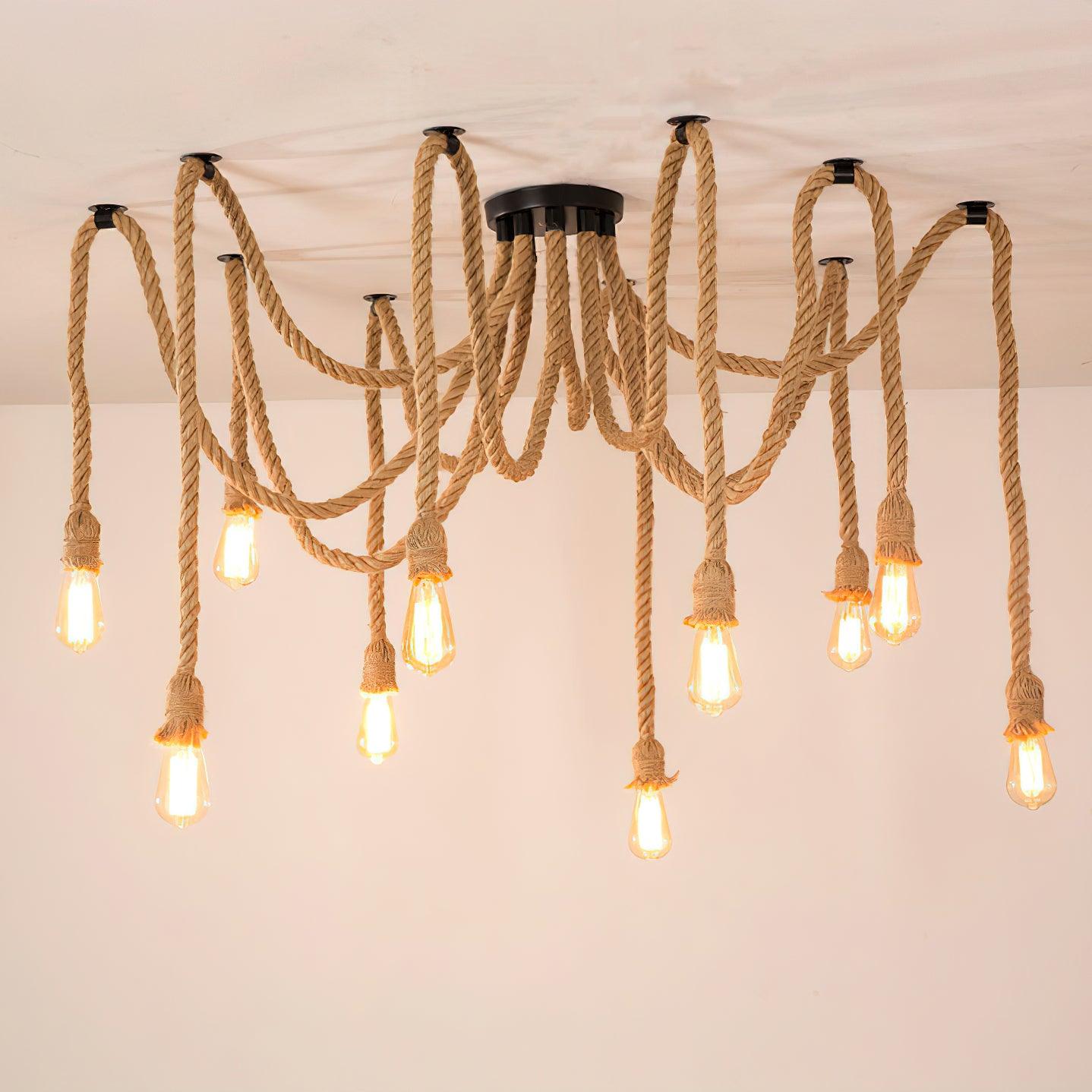 Hemp Rope Scattered Flower Chandelier - Lumpaz