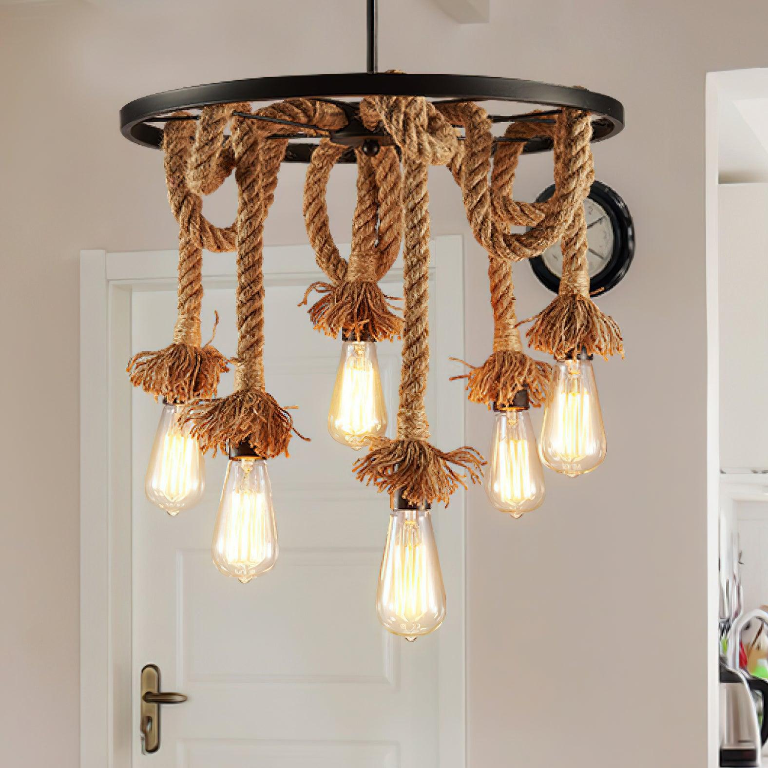 Hemp Rope Industrial Six Head Chandelier - Lumpaz