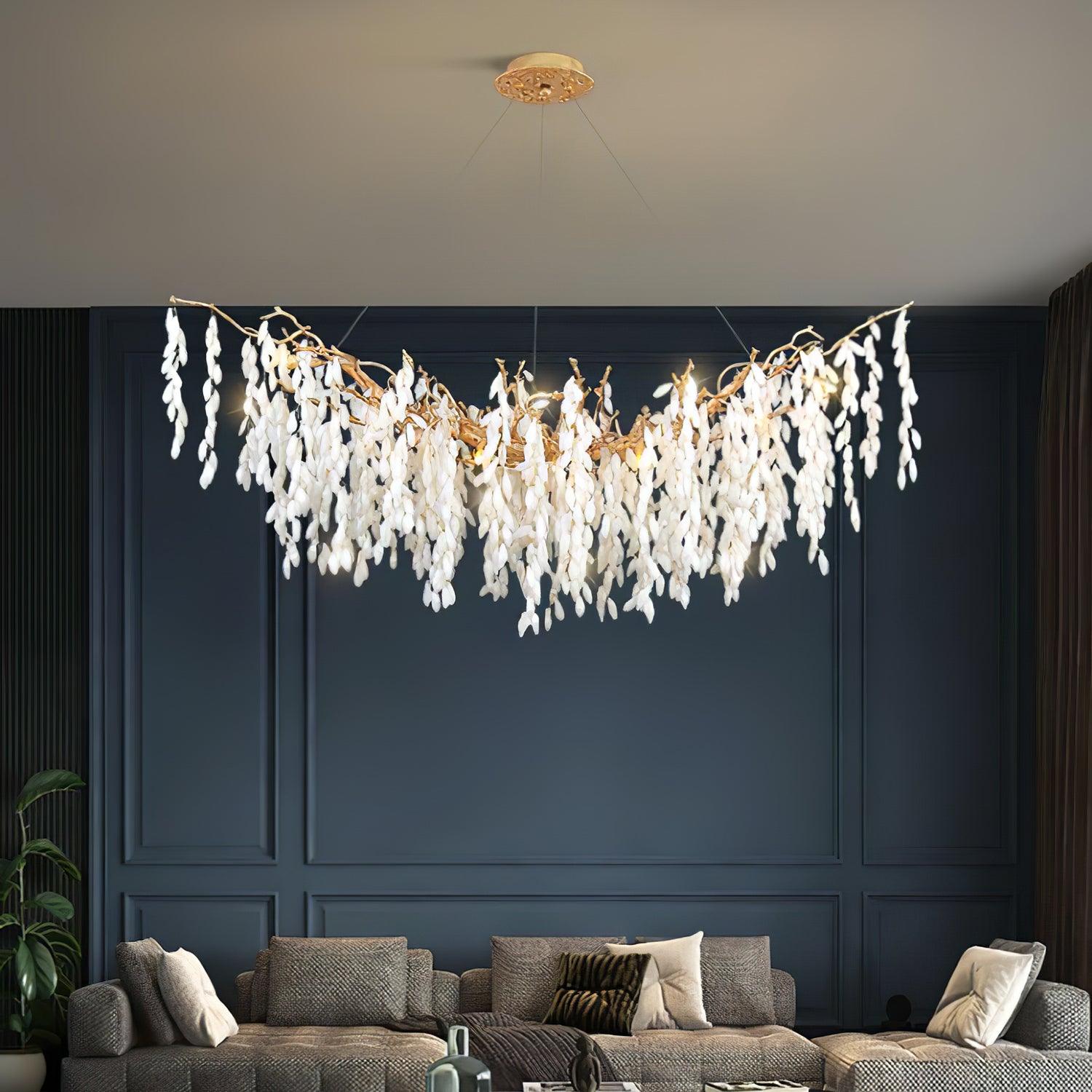 White Jade Branch Brass Chandelier - Lumpaz