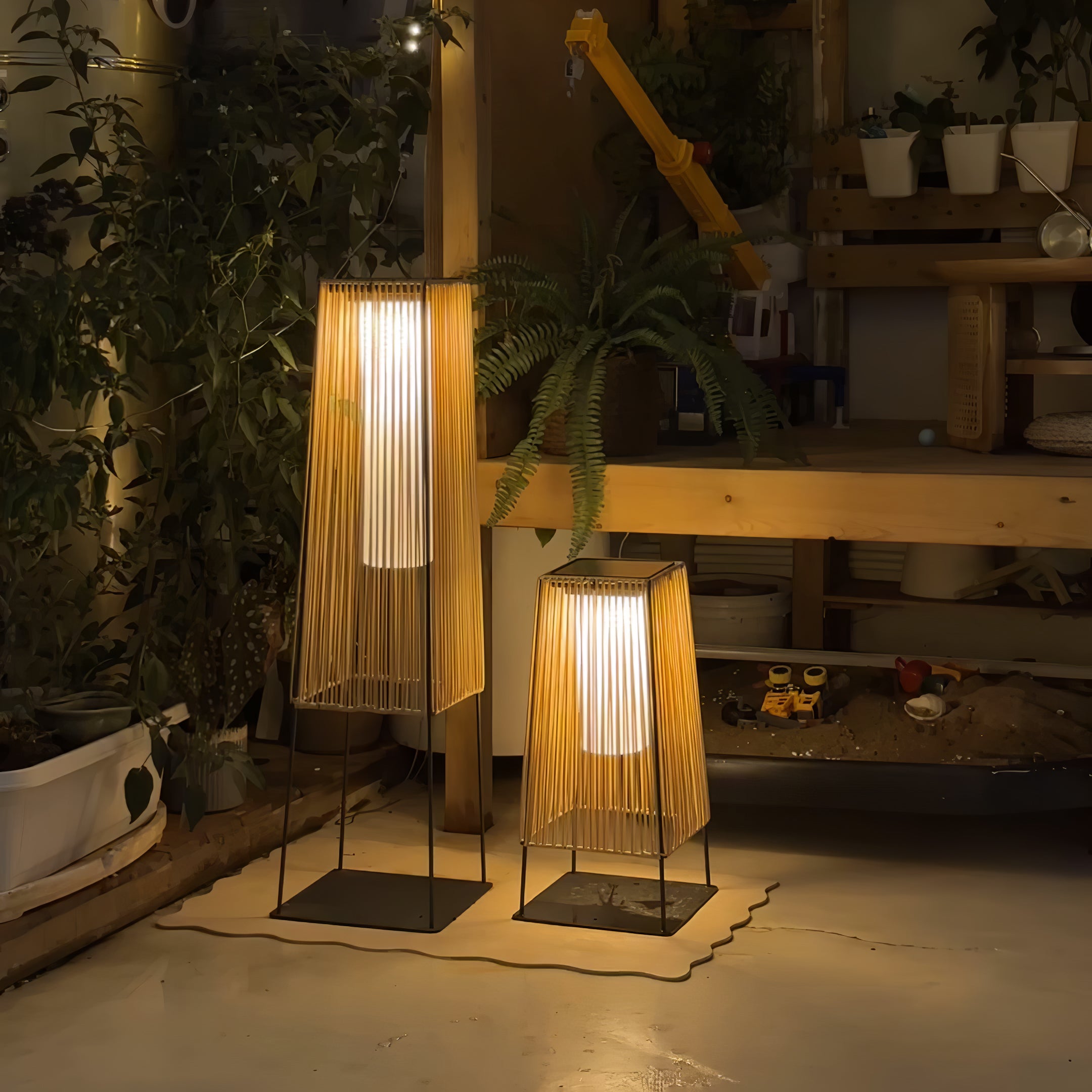 Plastic Rattan Outdoor Post Light with Solar Panel - Lumpaz