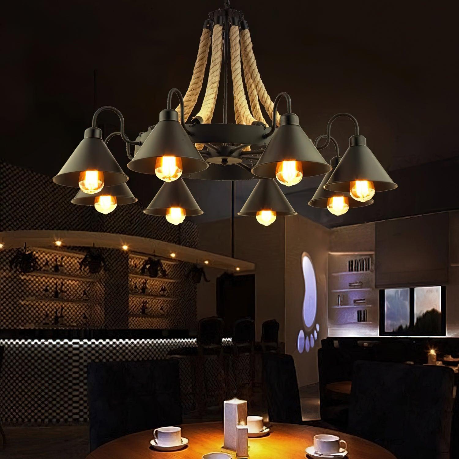 Hemp Rope Industrial Horn Chandelier - Lumpaz