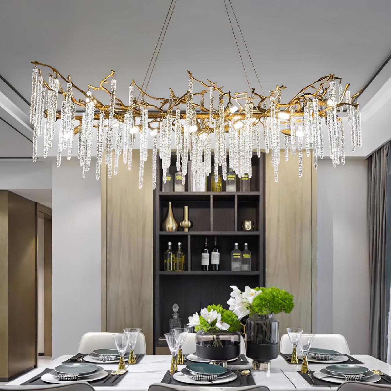 Crystal Icicles Branch Brass Chandelier - Lumpaz
