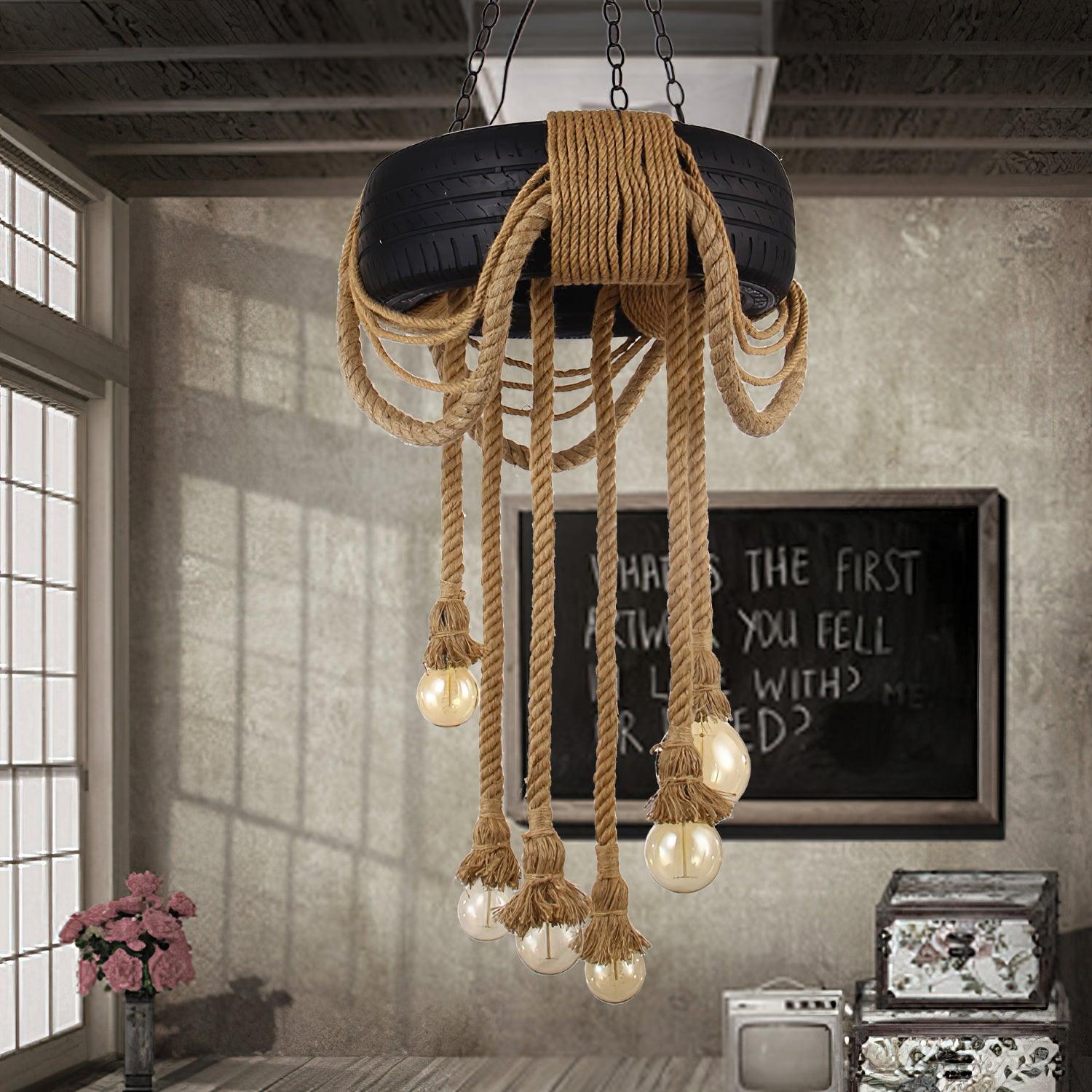 Hemp Rope Industrial Tire Chandelier - Lumpaz
