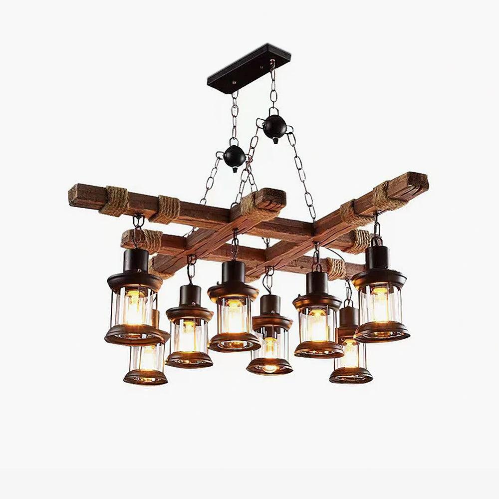 Vintage Wood Glass Chandeliers - Lumpaz