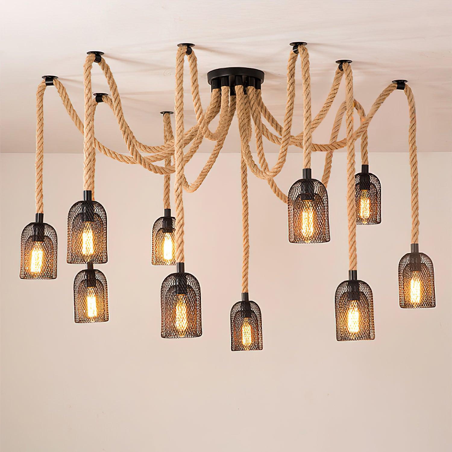 Hemp Rope Scattered Flower Chandelier - Lumpaz