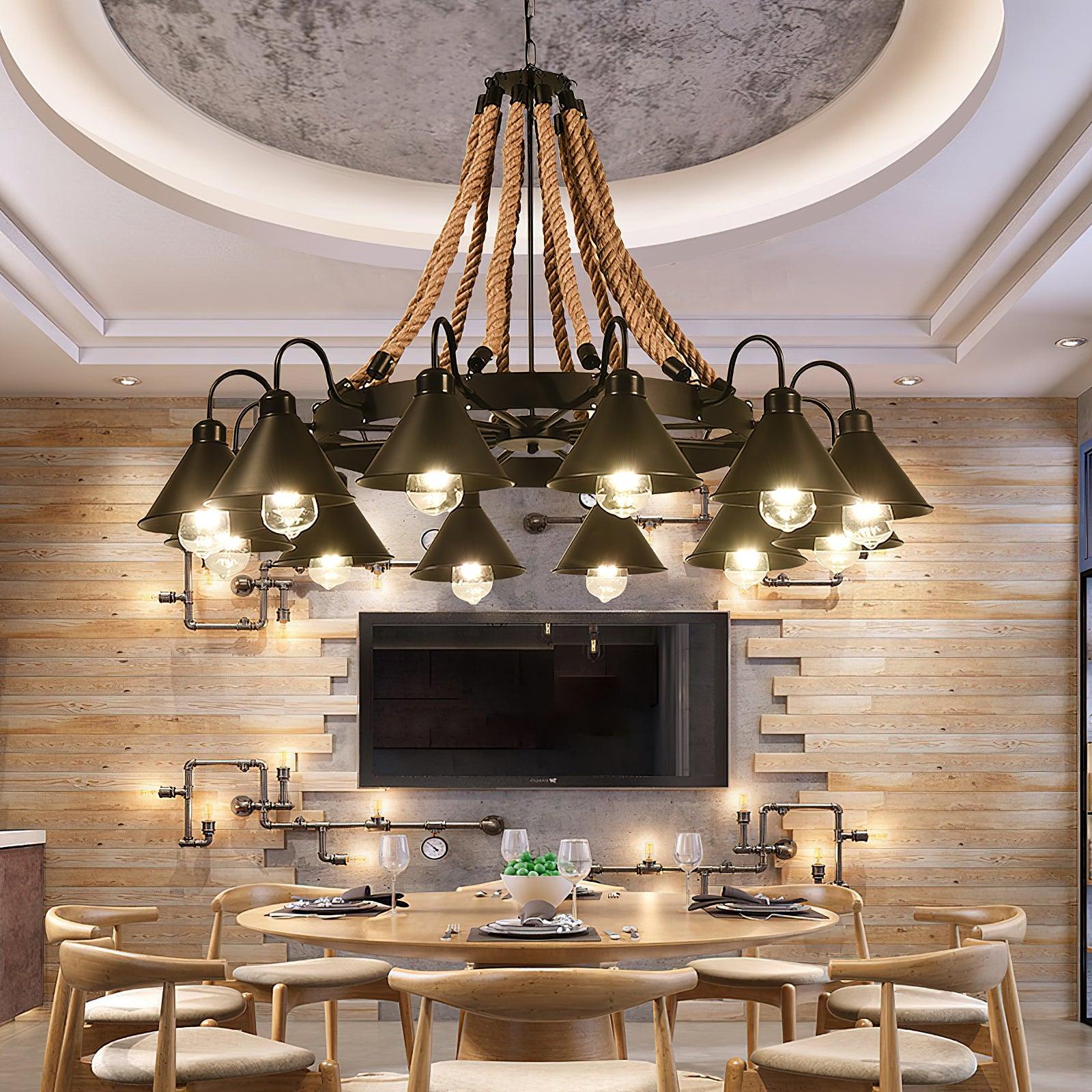 Hemp Rope Industrial Horn Chandelier - Lumpaz