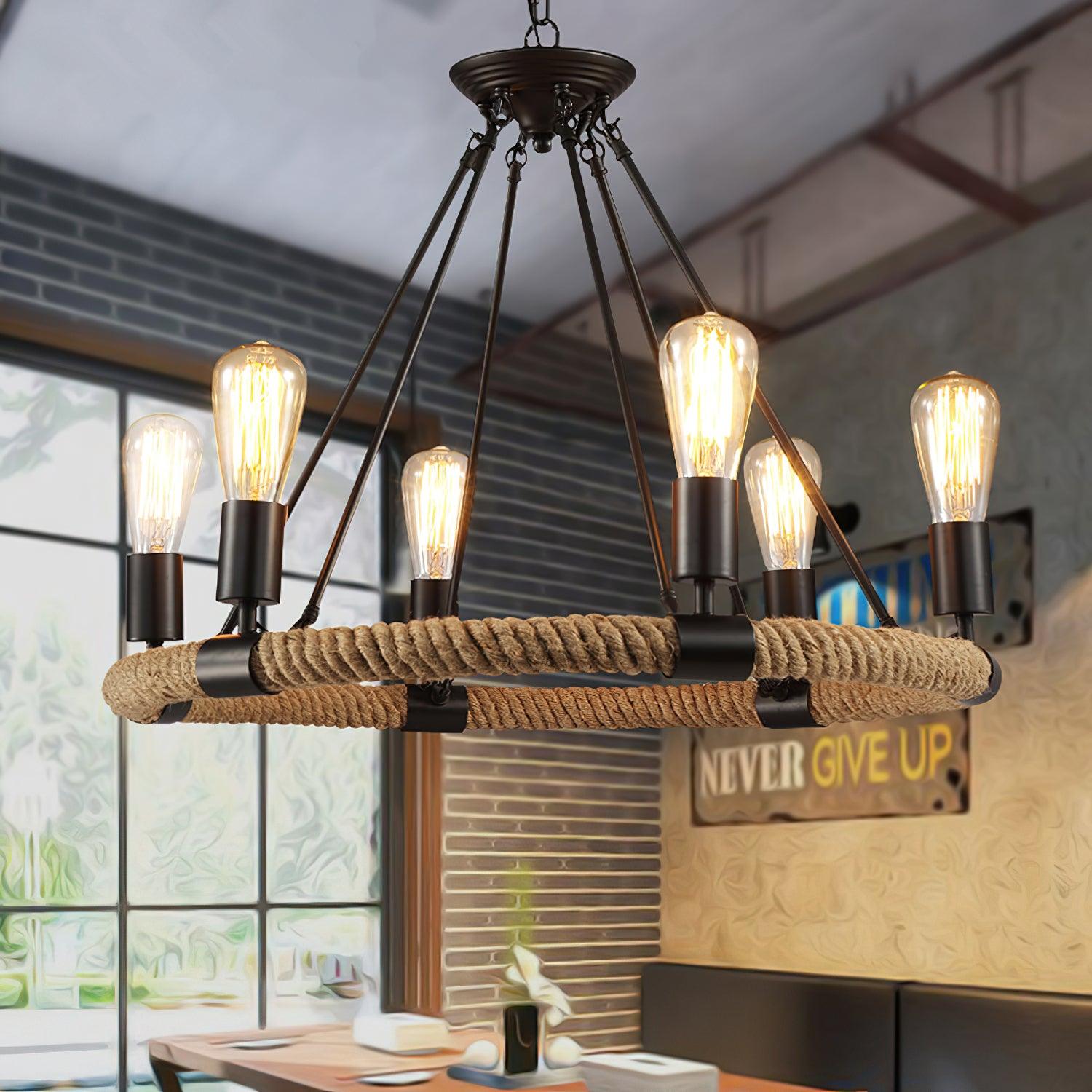 Hemp Rope Industrial Large Circle Chandelier - Lumpaz