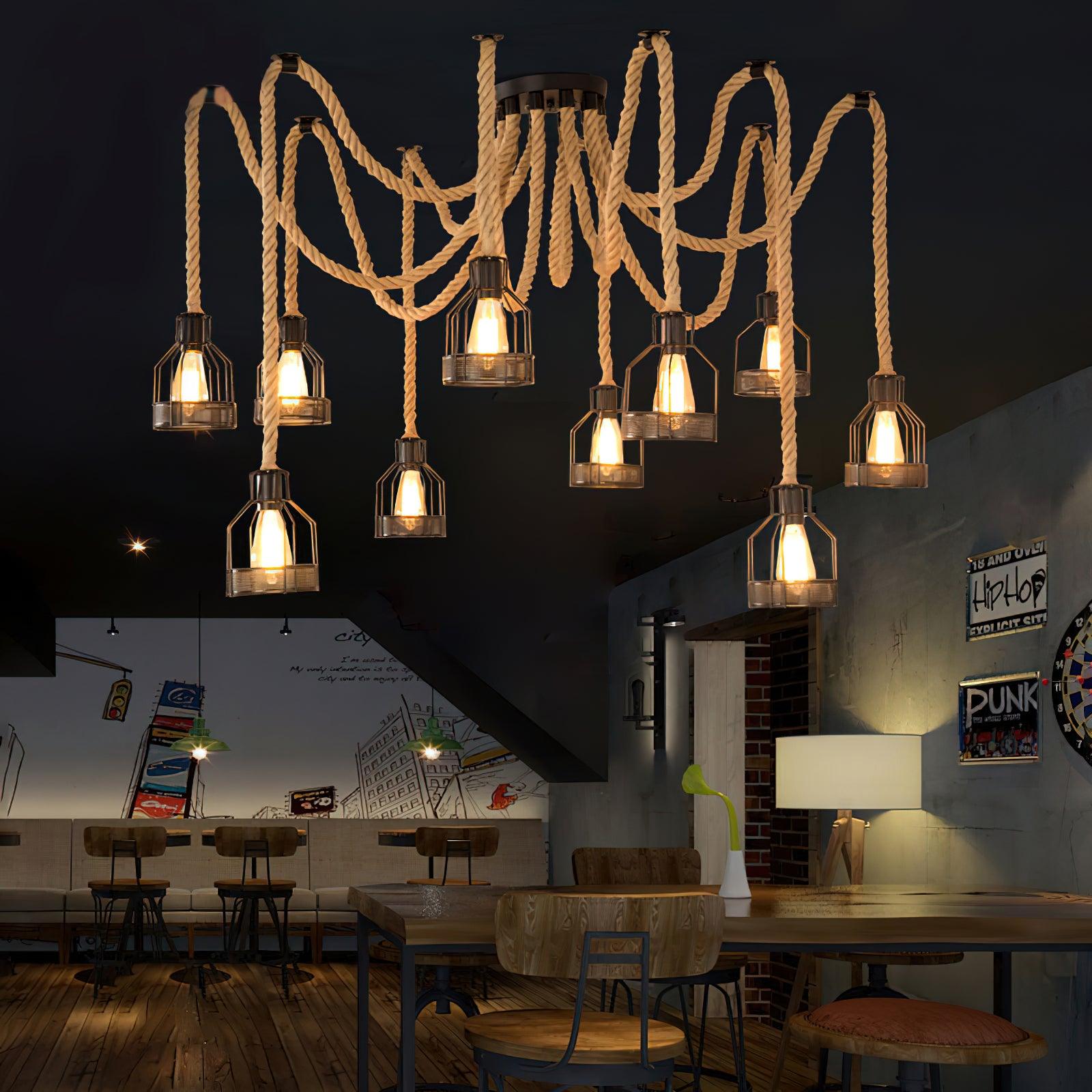 Hemp Rope Scattered Flower Chandelier - Lumpaz