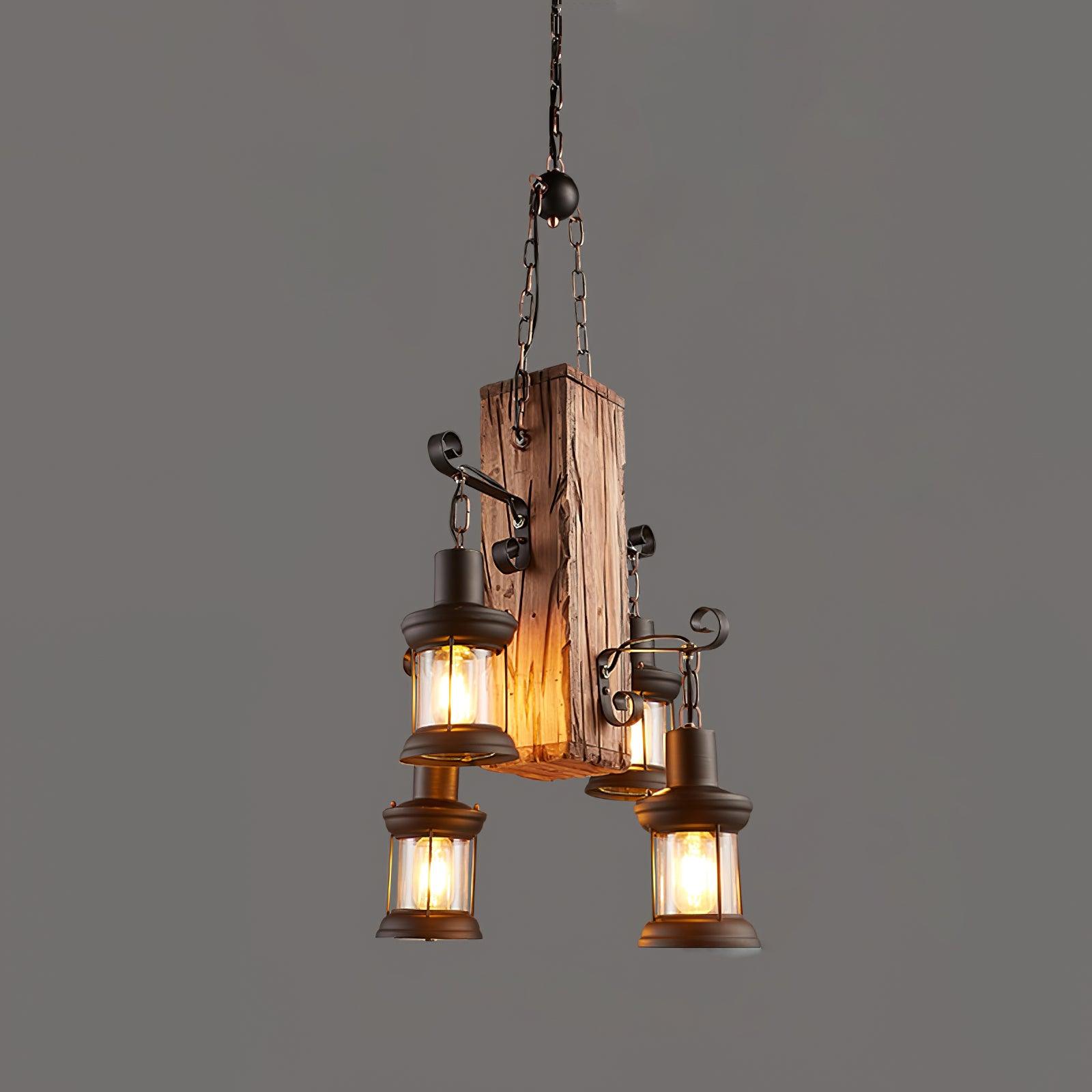 Nautical Industrial Style Wooden Chandelier - Lumpaz