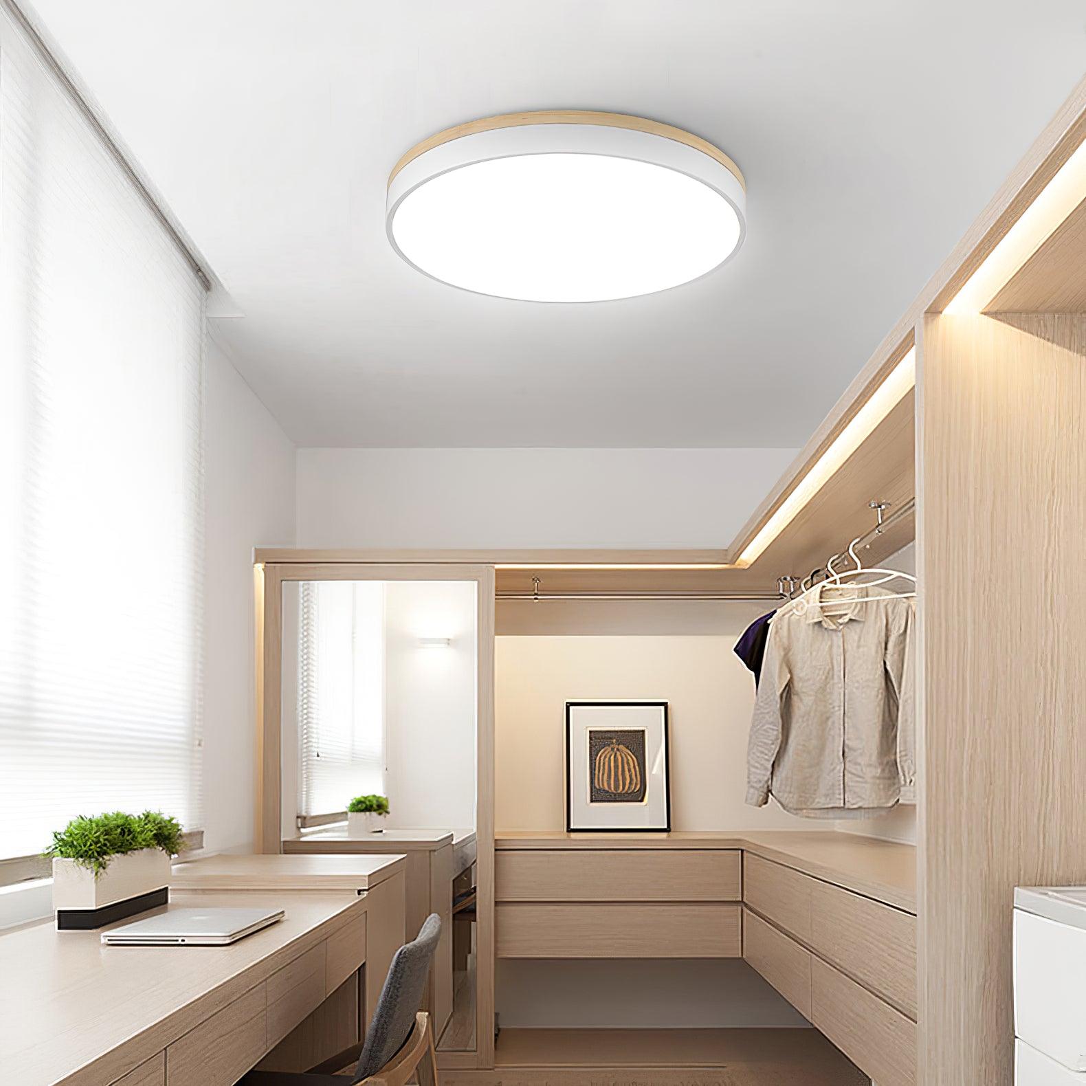 White Round Wooden Ceiling Lamp - Lumpaz