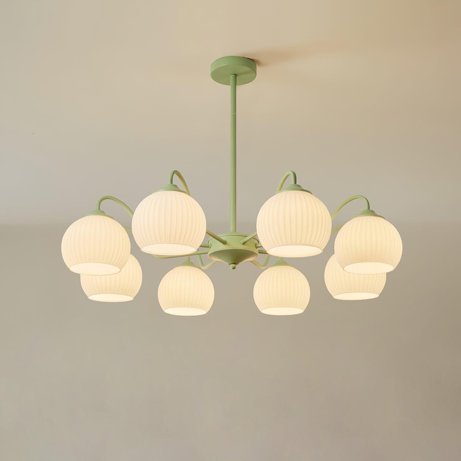 Ribbed Glass Matcha Chandelier - Lumpaz