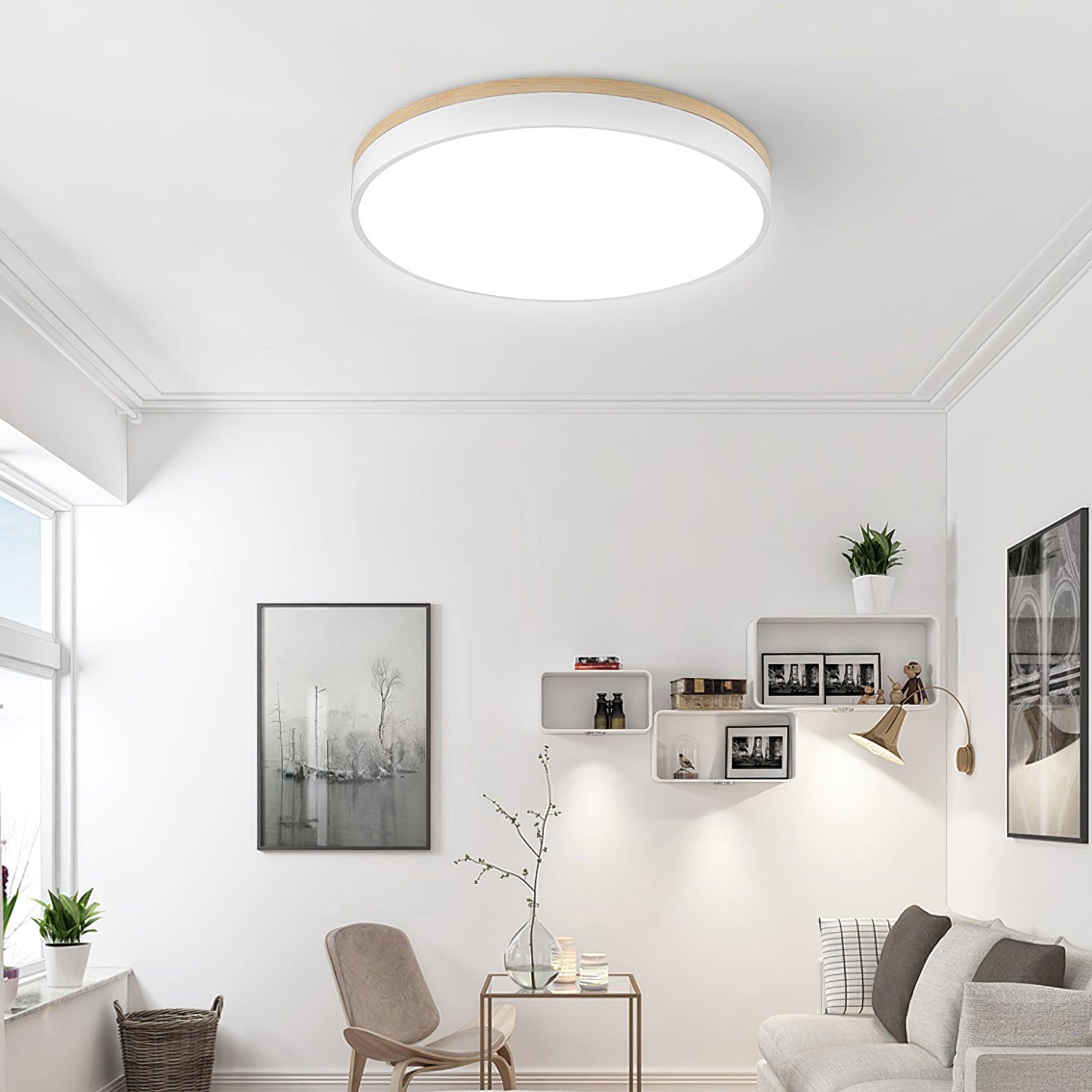 White Round Wooden Ceiling Lamp - Lumpaz