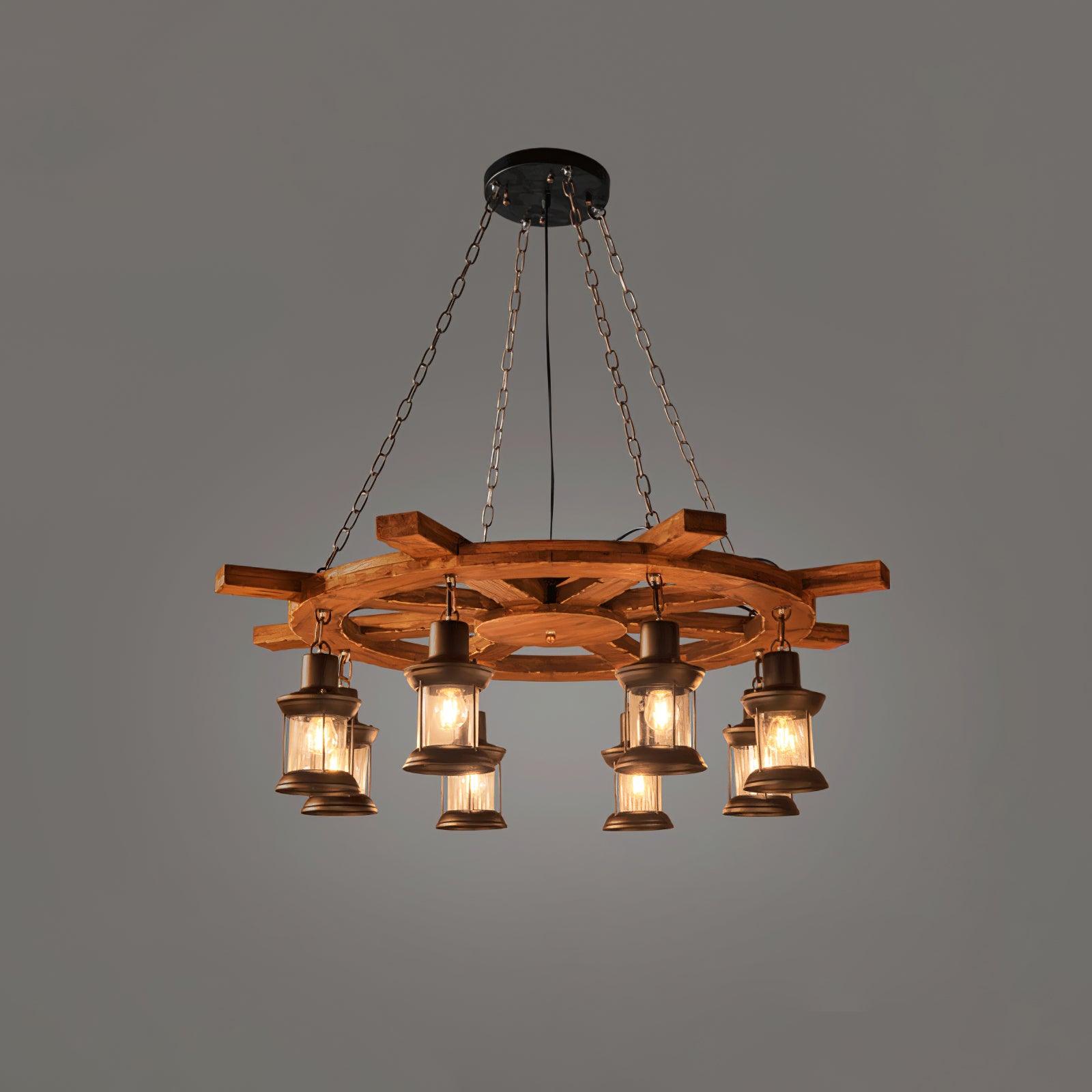 Nautical Industrial Style Wooden Chandelier - Lumpaz