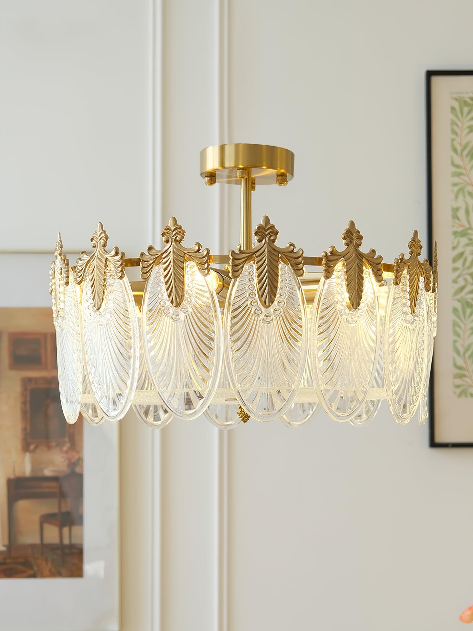 Decorative Pattern Glass Round Chandelier - Lumpaz