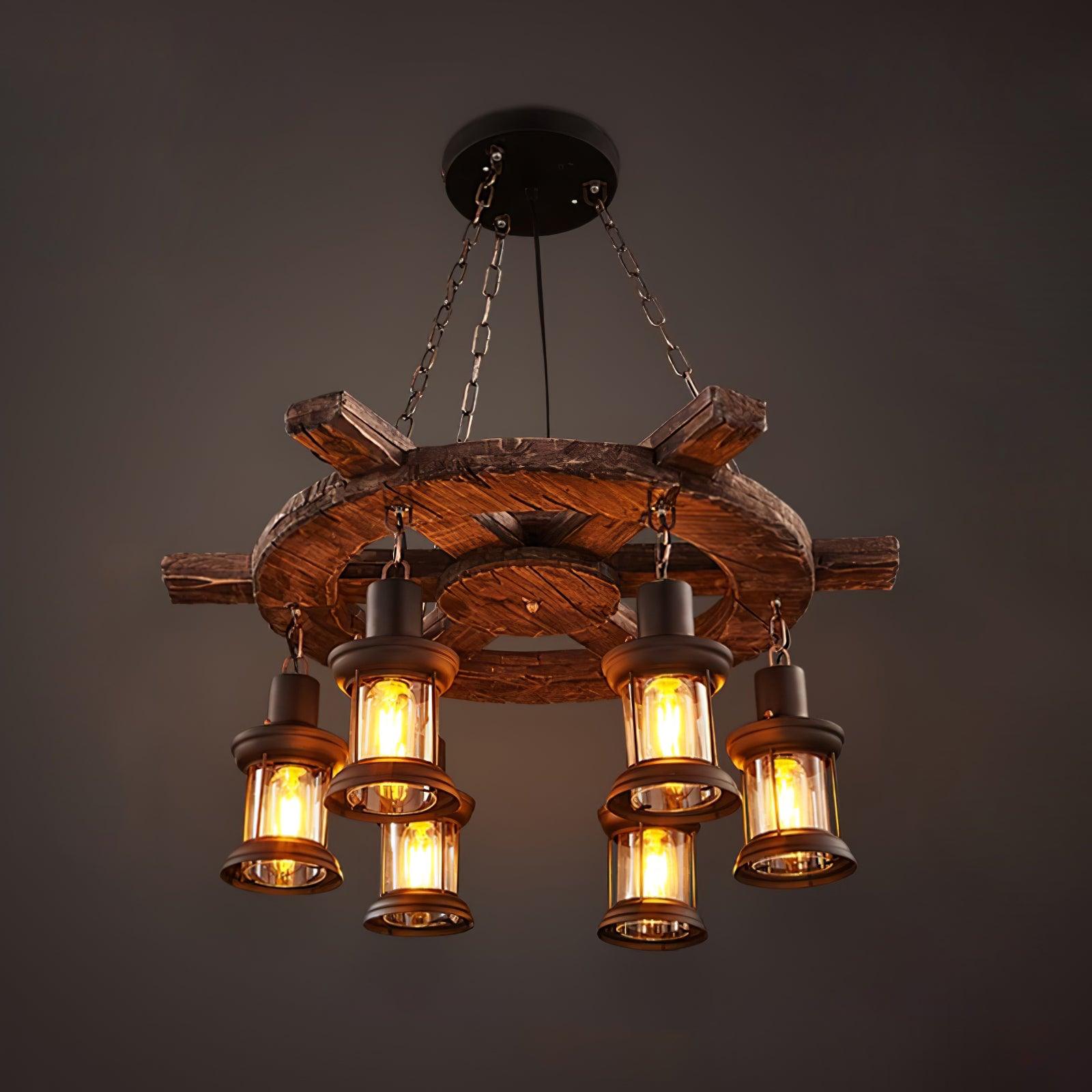 Nautical Industrial Style Wooden Chandelier - Lumpaz