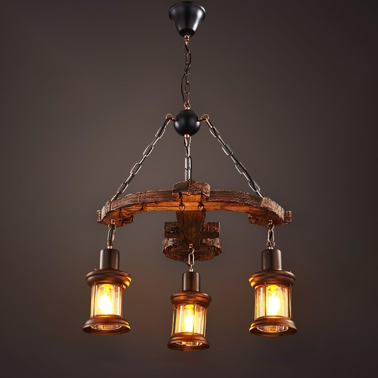 Nautical Industrial Style Wooden Chandelier - Lumpaz