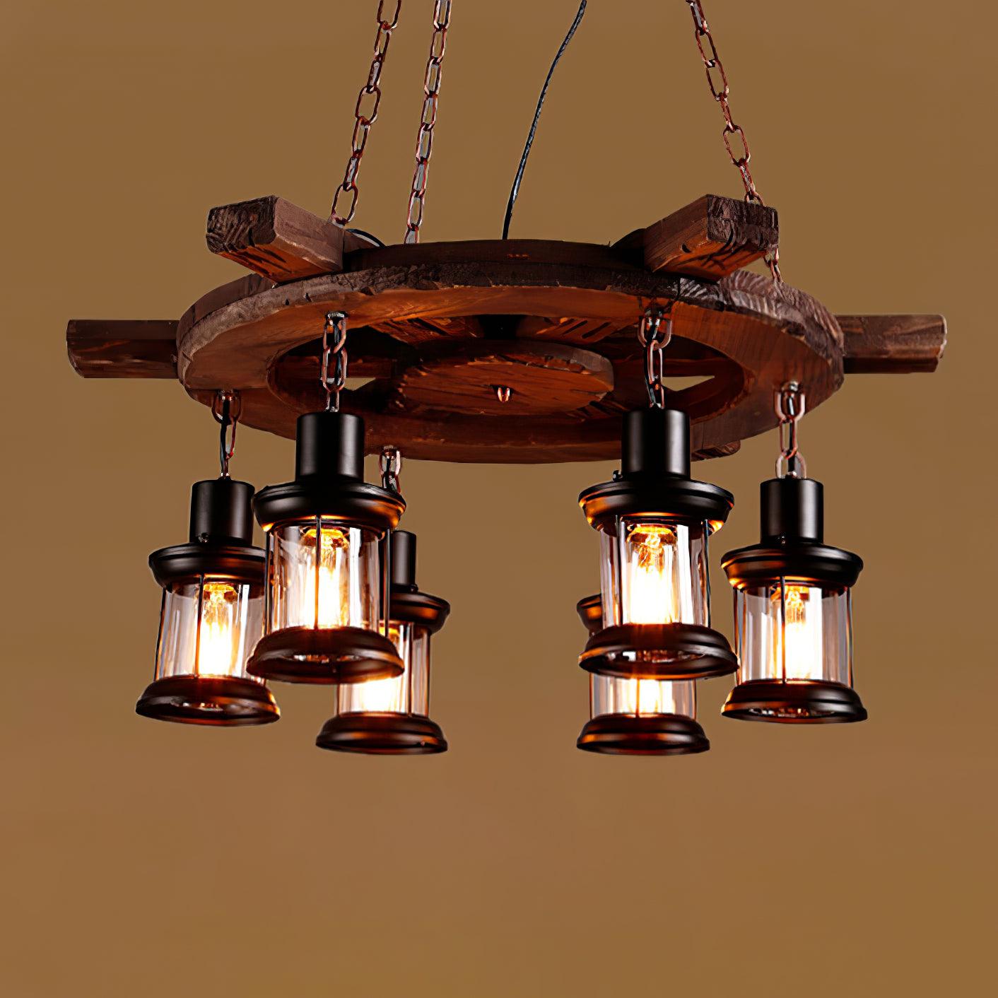 Nautical Industrial Style Wooden Chandelier - Lumpaz