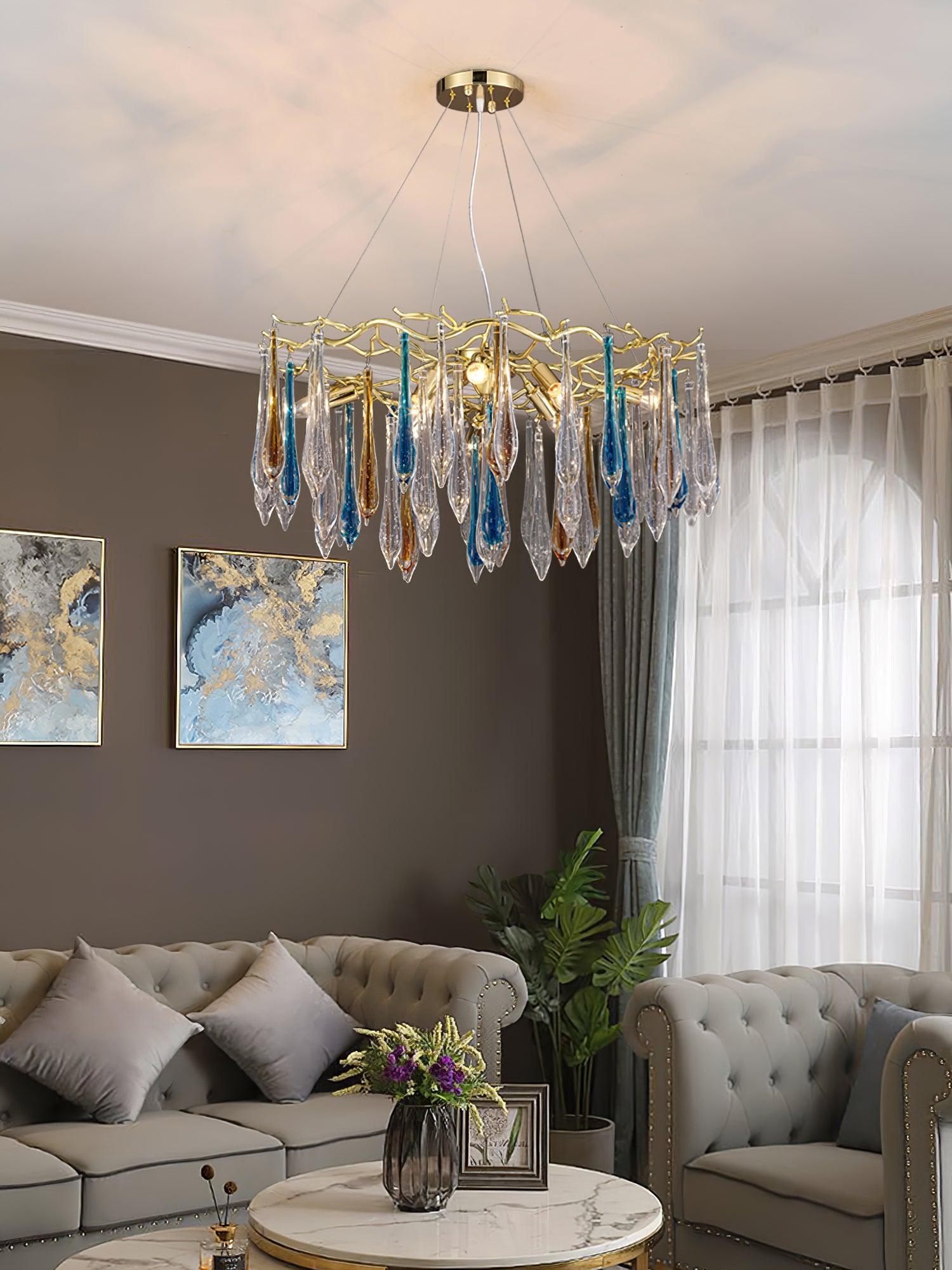 Gold Round Teardrop Chandelier - Lumpaz