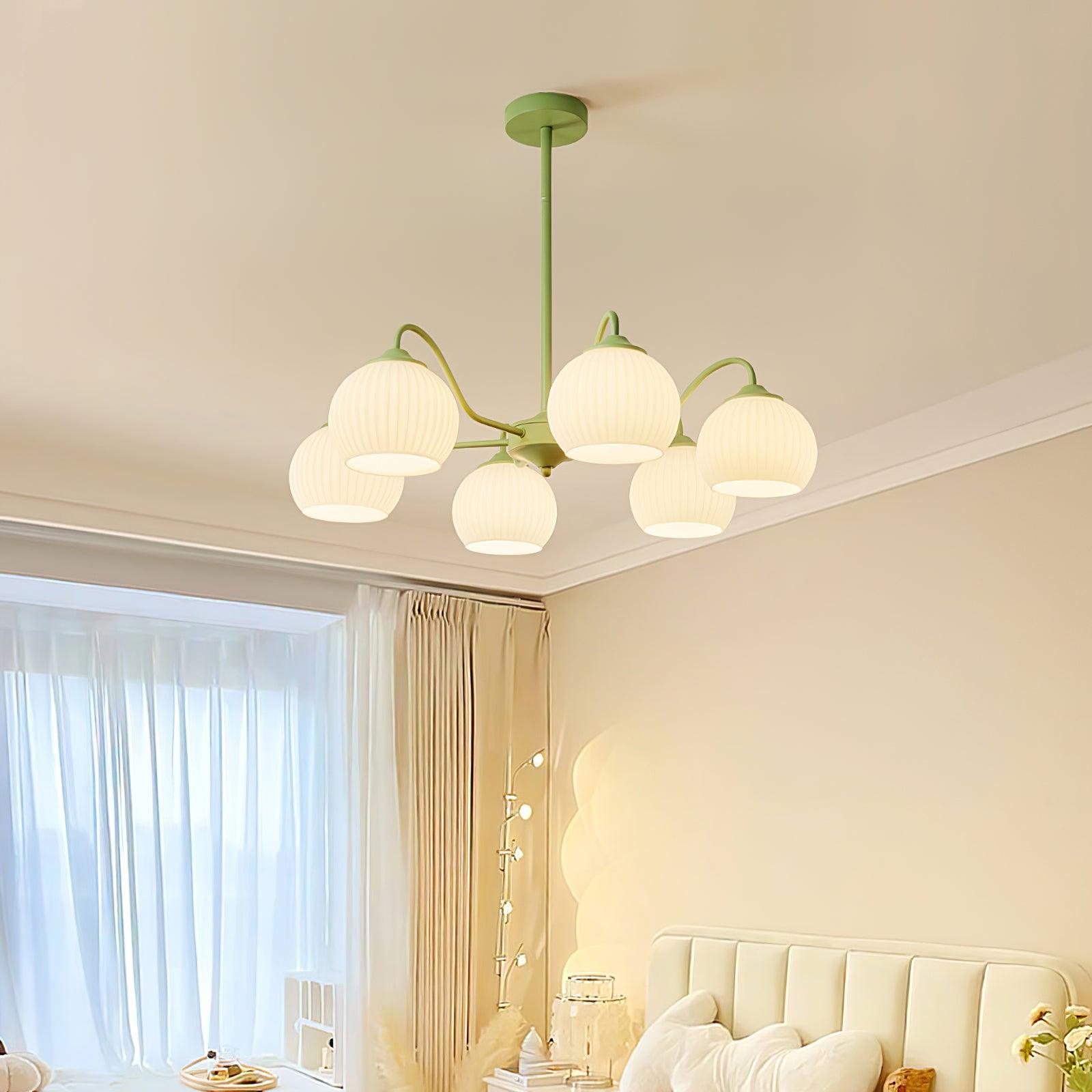 Ribbed Glass Matcha Chandelier - Lumpaz