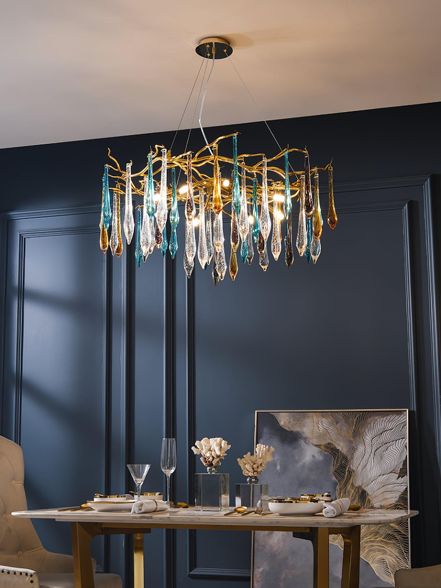 Gold Round Teardrop Chandelier - Lumpaz