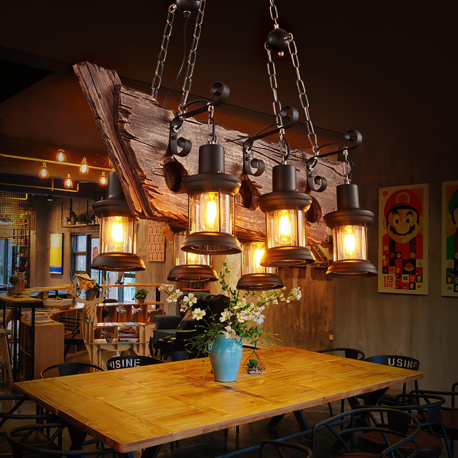 Nautical Industrial Style Wooden Chandelier - Lumpaz