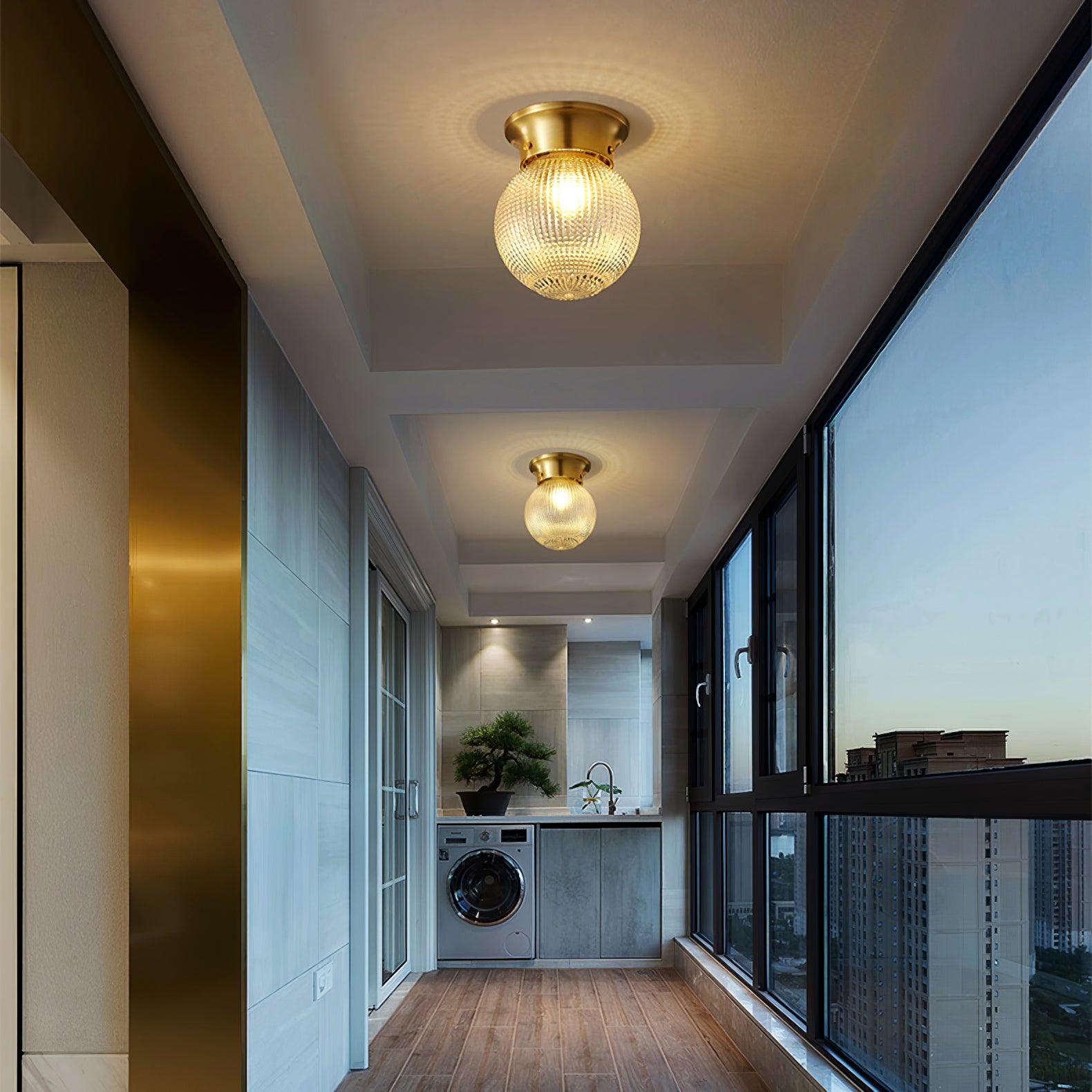 Reeded Globe Flush Ceiling Light - Lumpaz