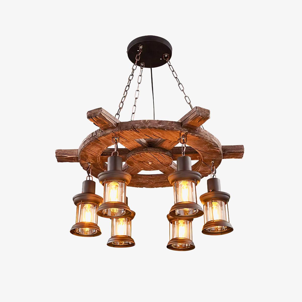 Nautical Industrial Style Wooden Chandelier - Lumpaz