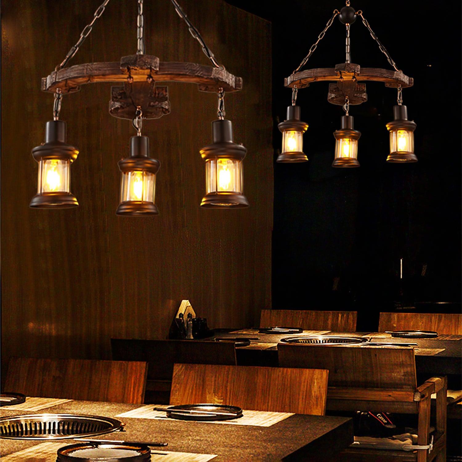 Nautical Industrial Style Wooden Chandelier - Lumpaz