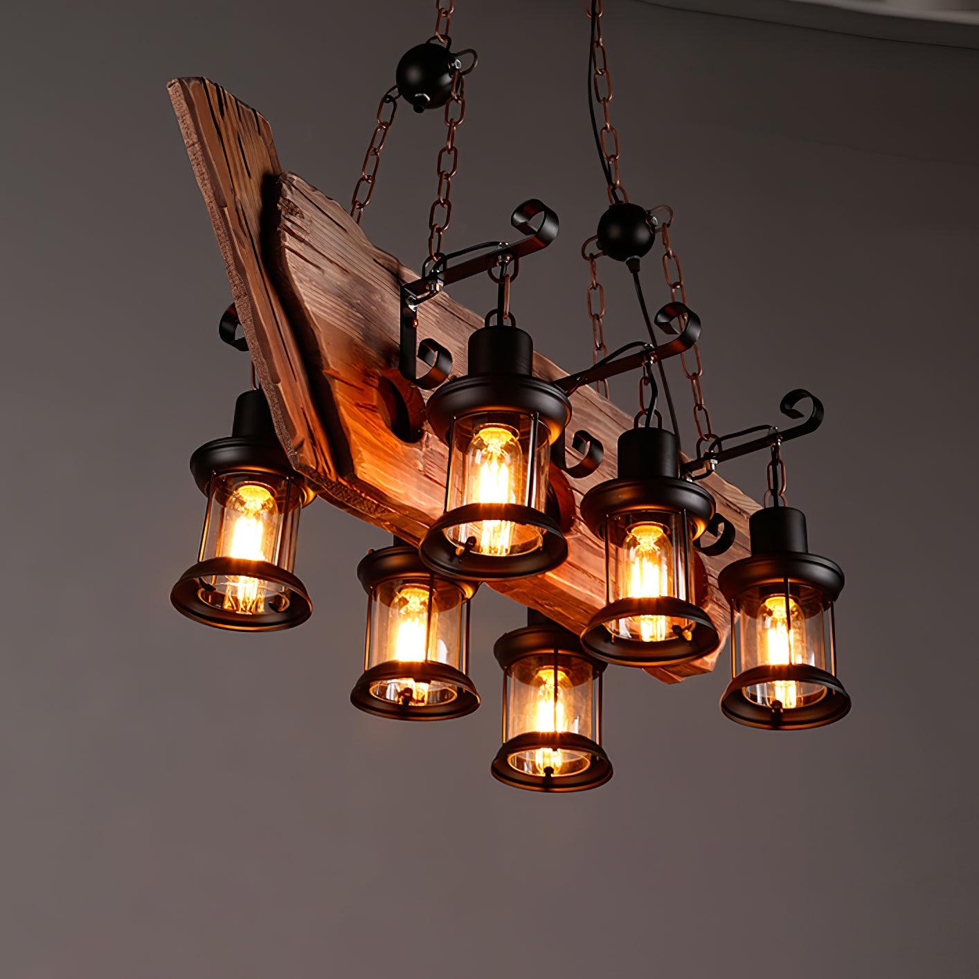 Nautical Industrial Style Wooden Chandelier - Lumpaz