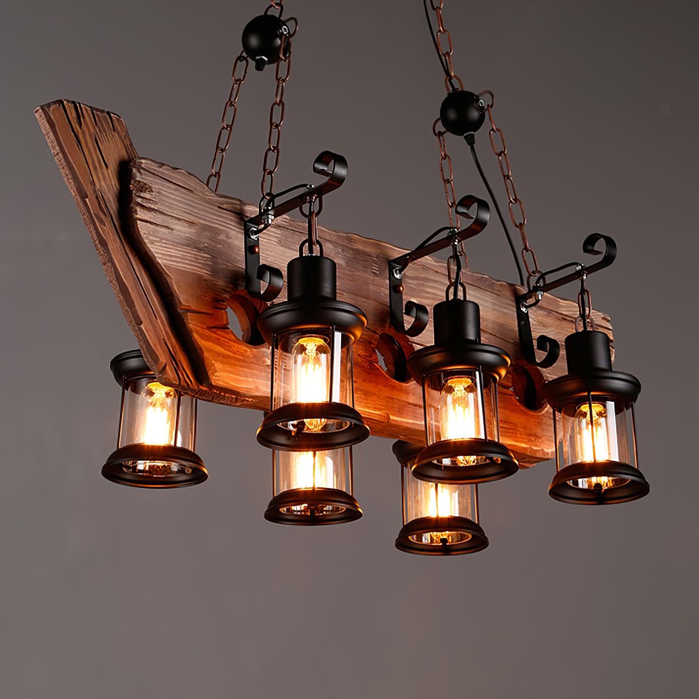 Nautical Industrial Style Wooden Chandelier - Lumpaz