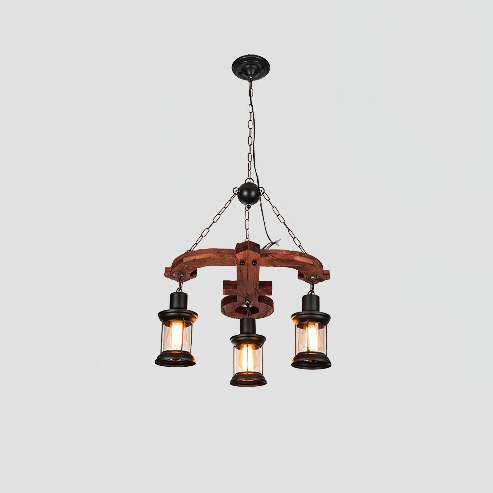 Nautical Industrial Style Wooden Chandelier - Lumpaz