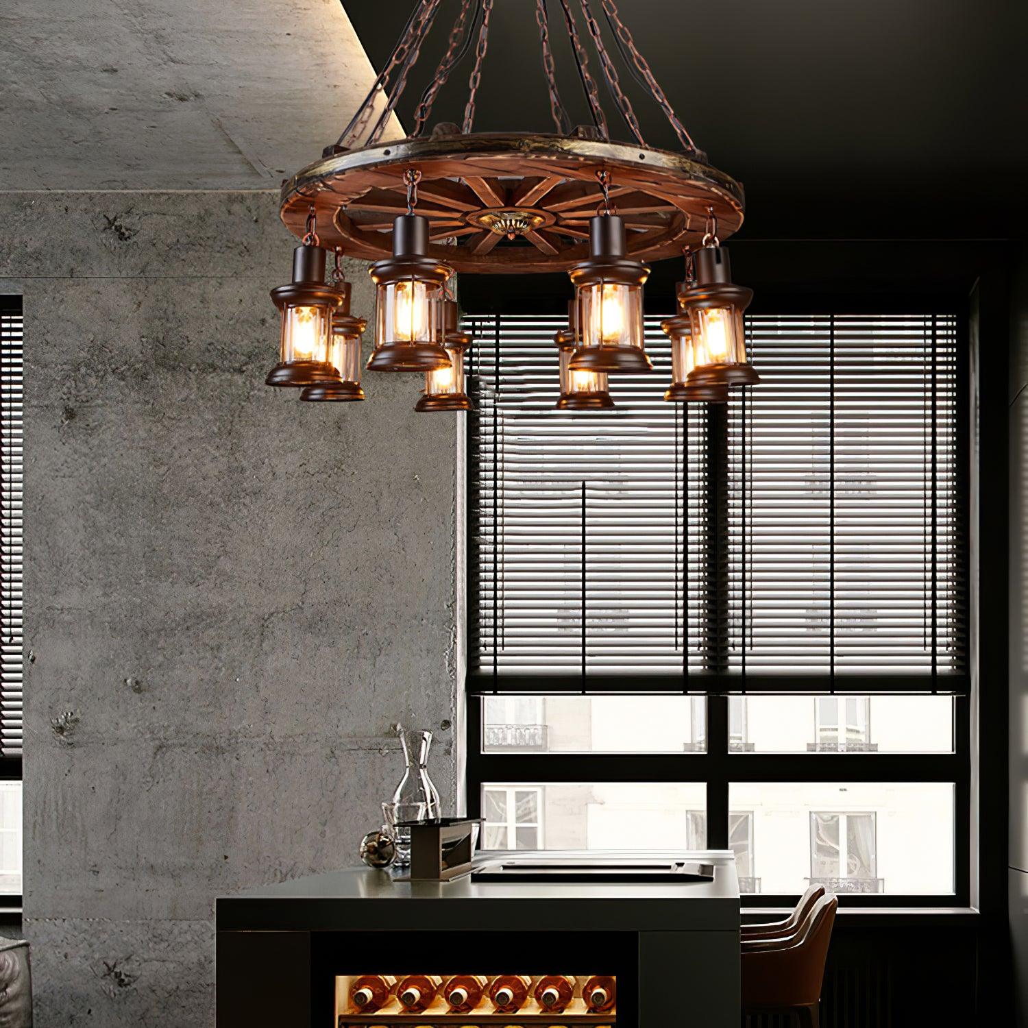 Nautical Industrial Style Wooden Chandelier - Lumpaz