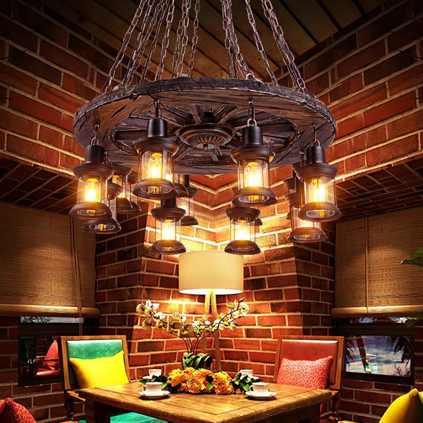 Nautical Industrial Style Wooden Chandelier - Lumpaz