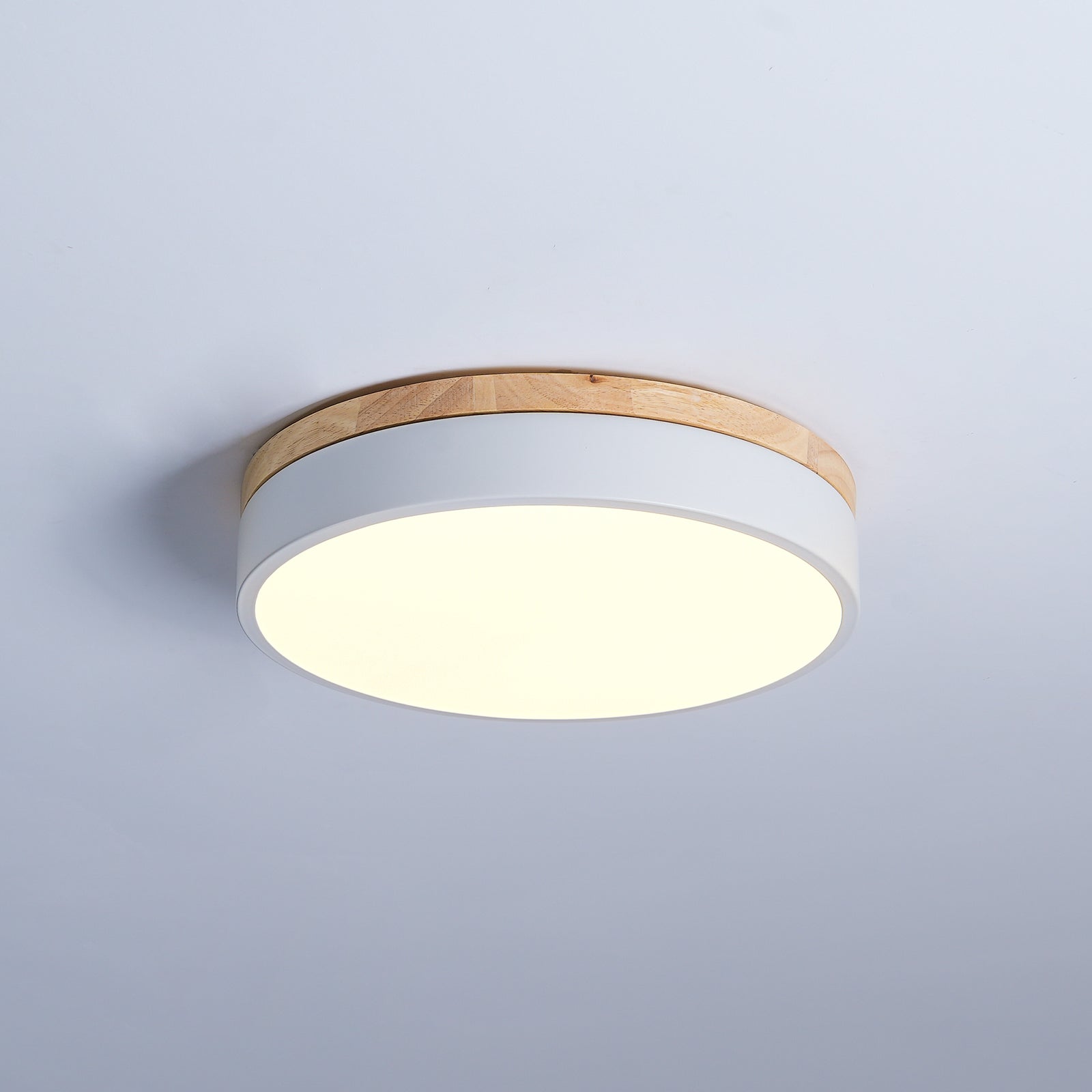 White Round Wooden Ceiling Lamp - Lumpaz
