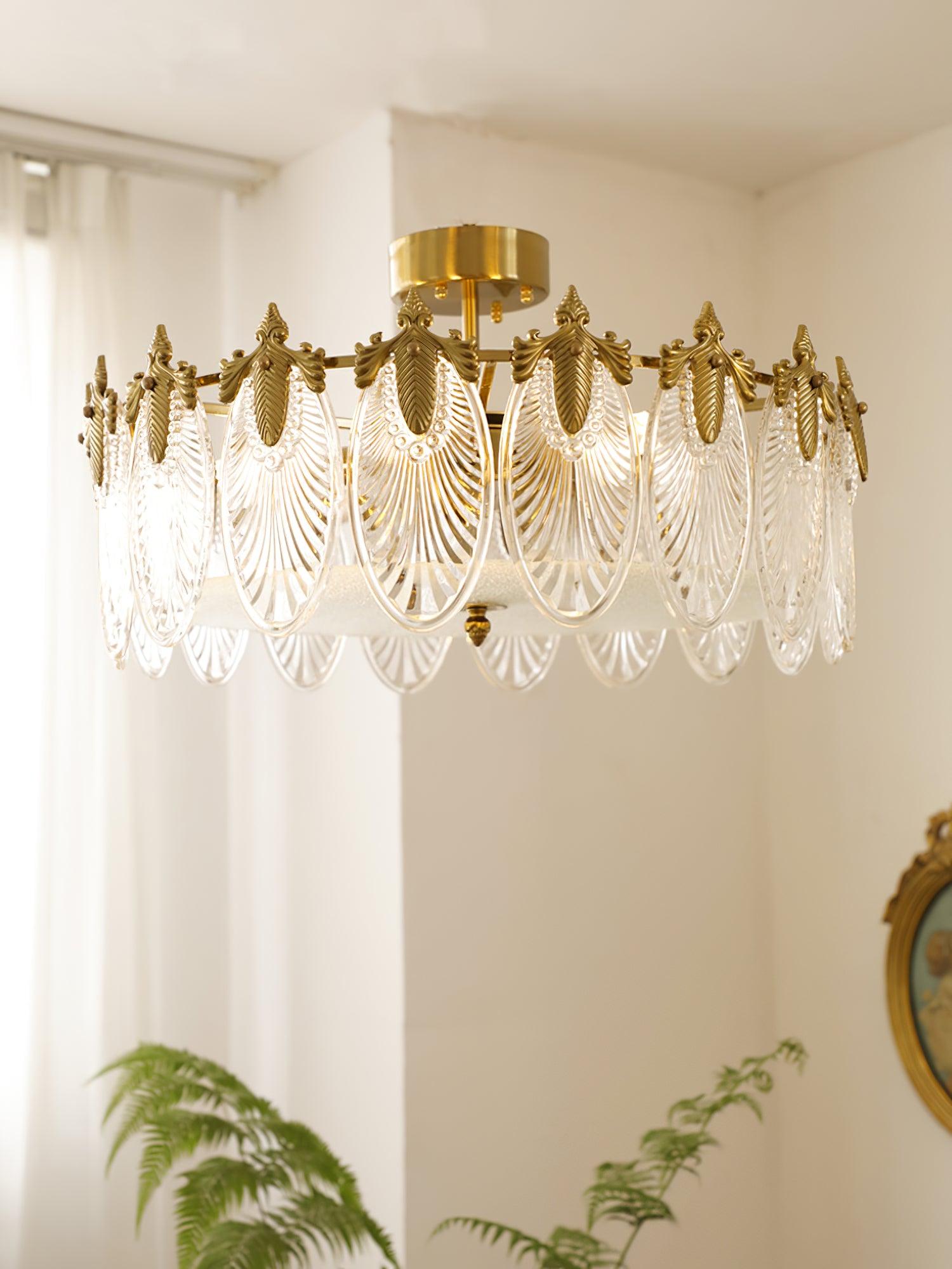 Decorative Pattern Glass Round Chandelier - Lumpaz