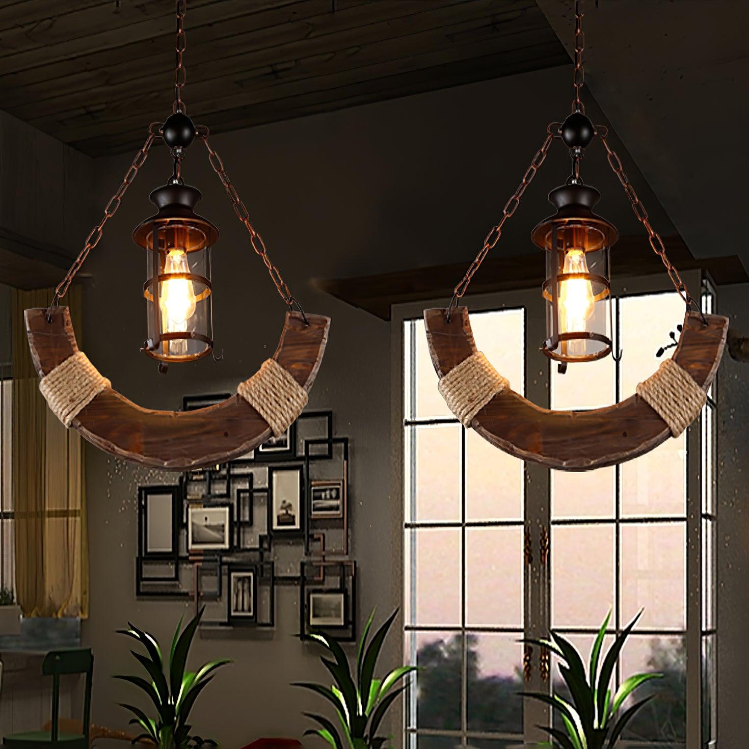 Nautical Industrial Style Wooden Chandelier - Lumpaz
