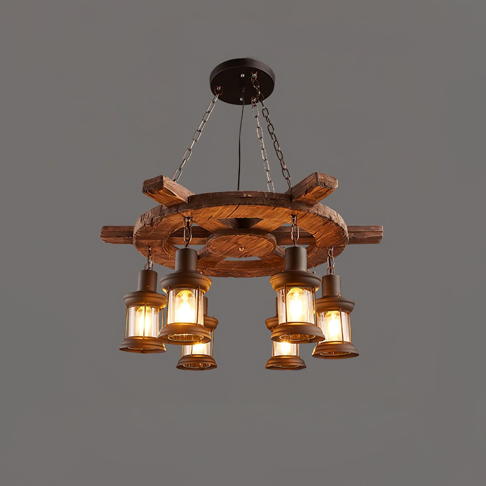 Nautical Industrial Style Wooden Chandelier - Lumpaz