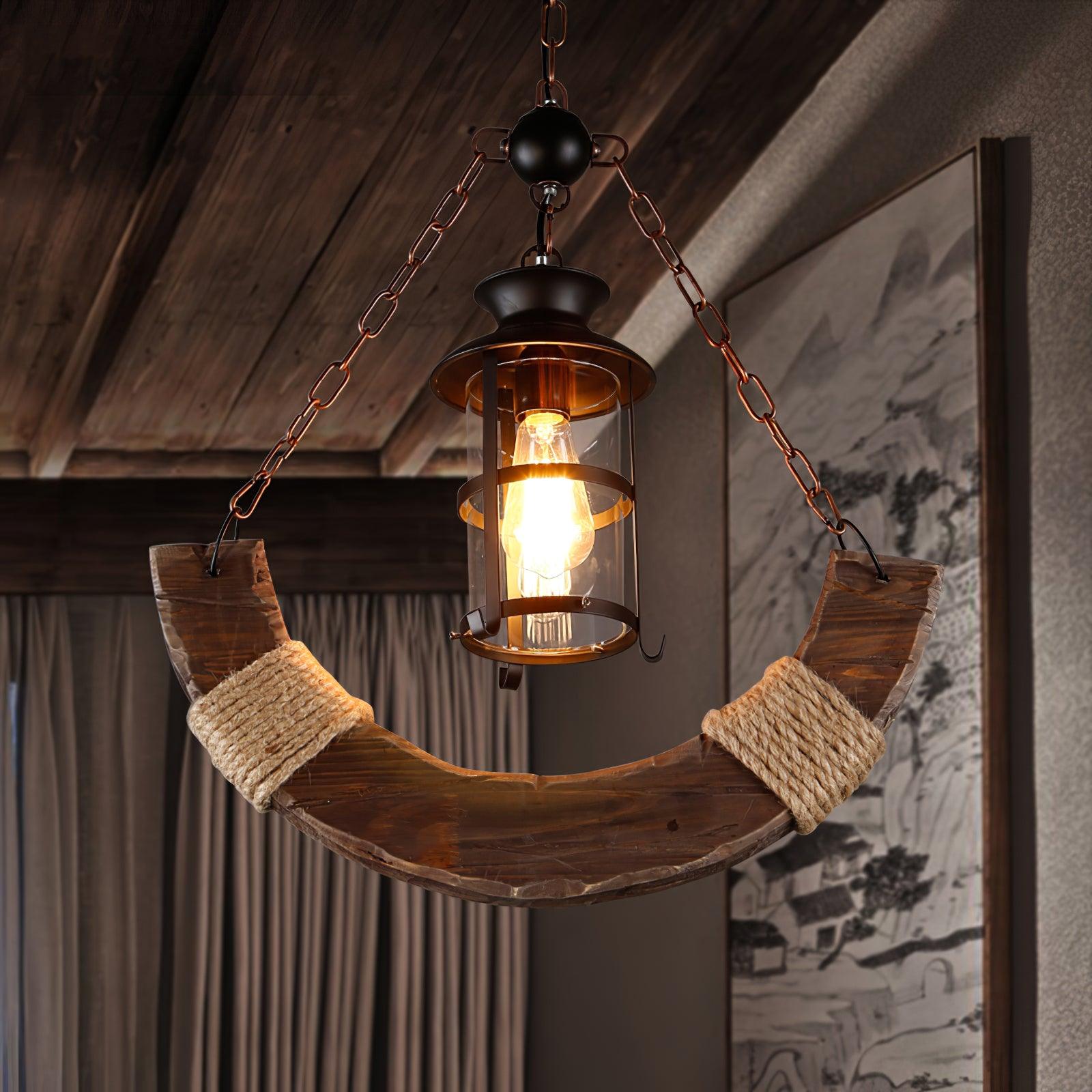 Nautical Industrial Style Wooden Chandelier - Lumpaz