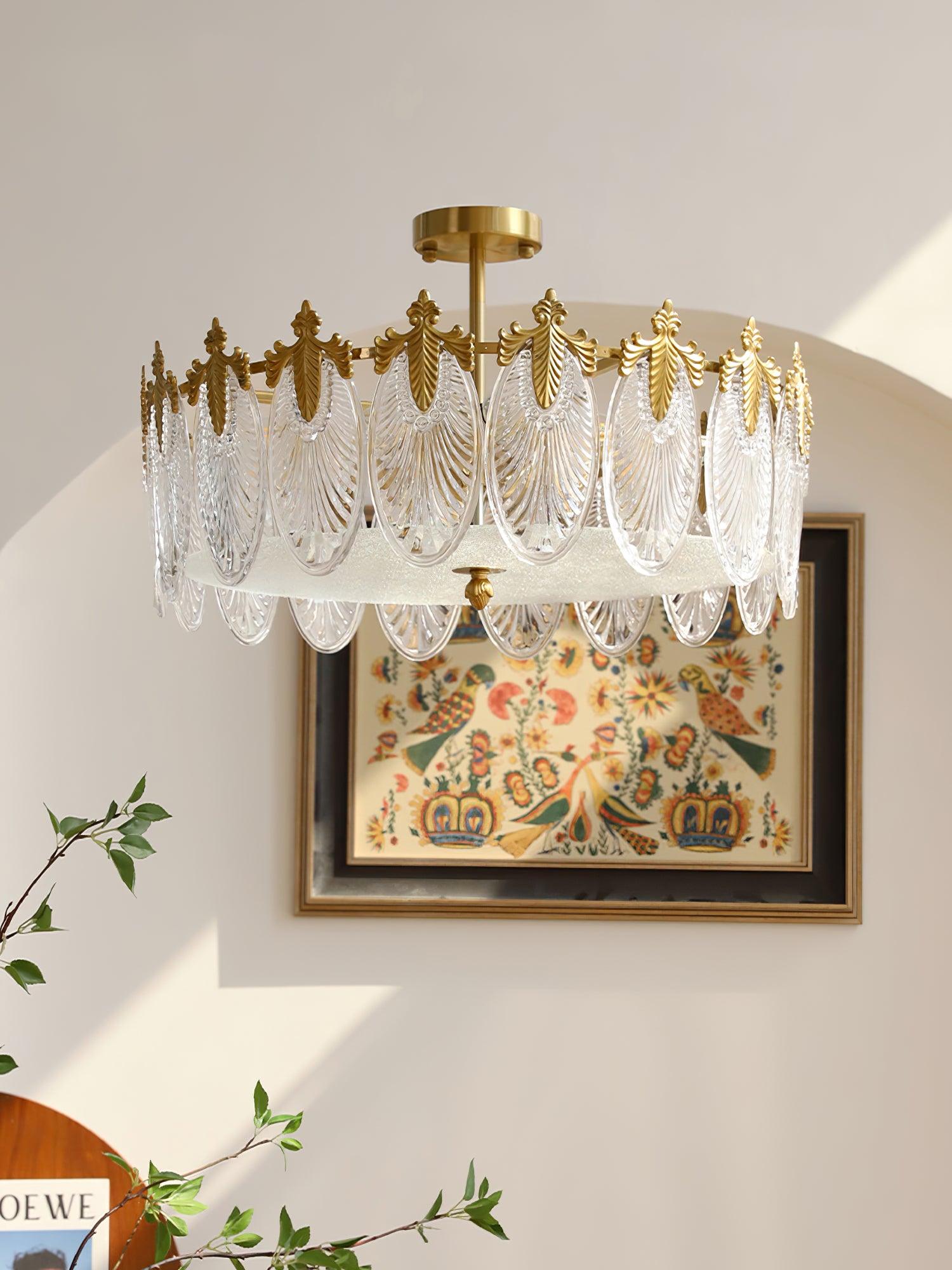 Decorative Pattern Glass Round Chandelier - Lumpaz