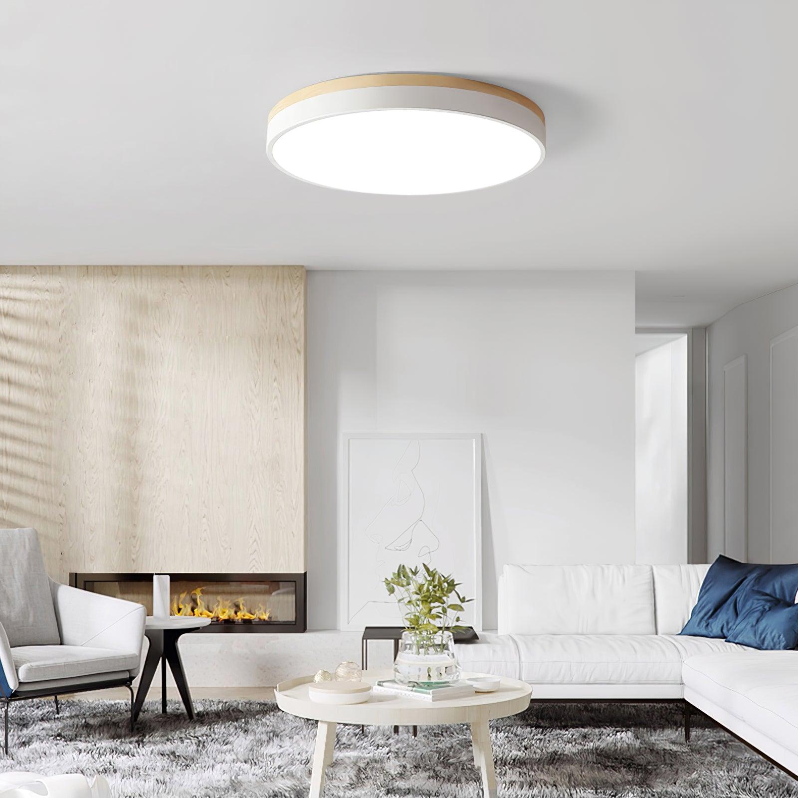 White Round Wooden Ceiling Lamp - Lumpaz