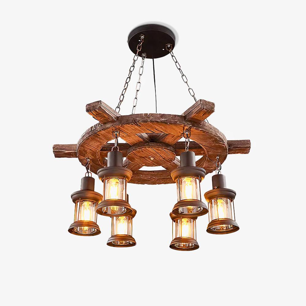 Nautical Industrial Style Wooden Chandelier - Lumpaz