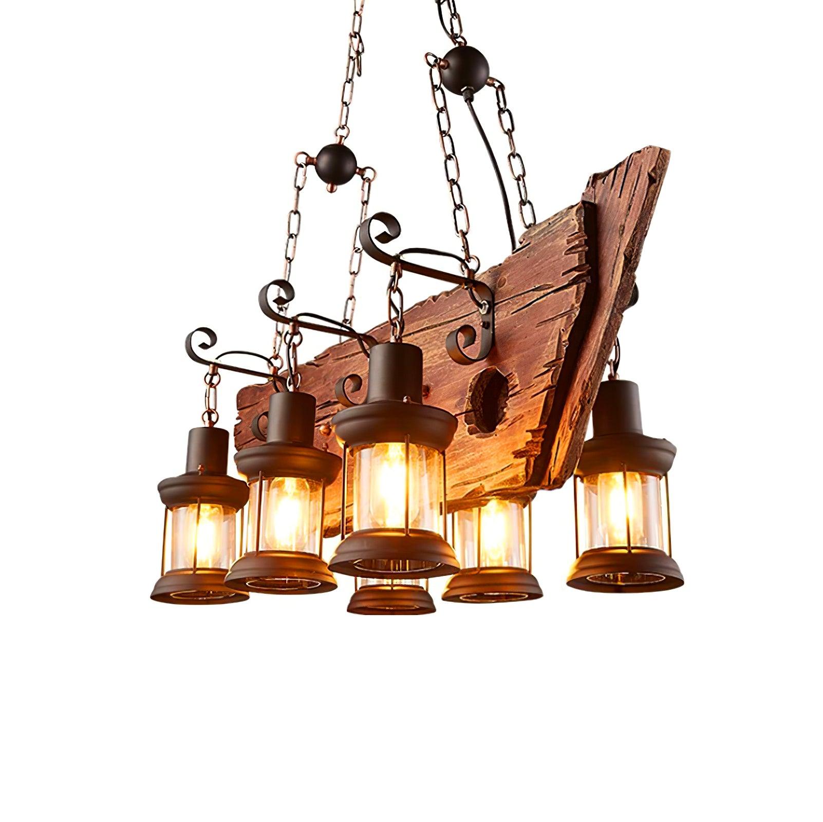 Nautical Industrial Style Wooden Chandelier - Lumpaz