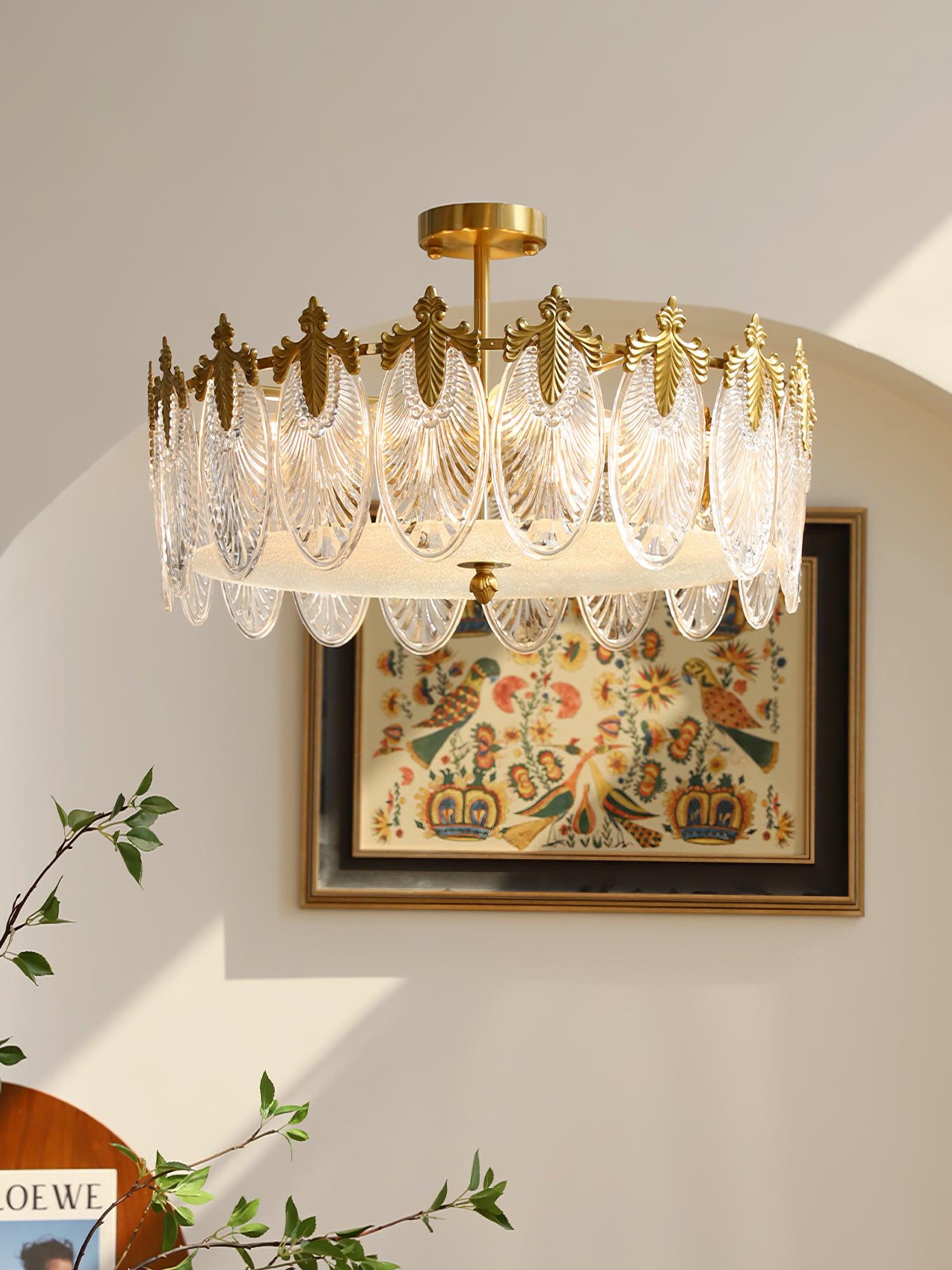 Decorative Pattern Glass Round Chandelier - Lumpaz