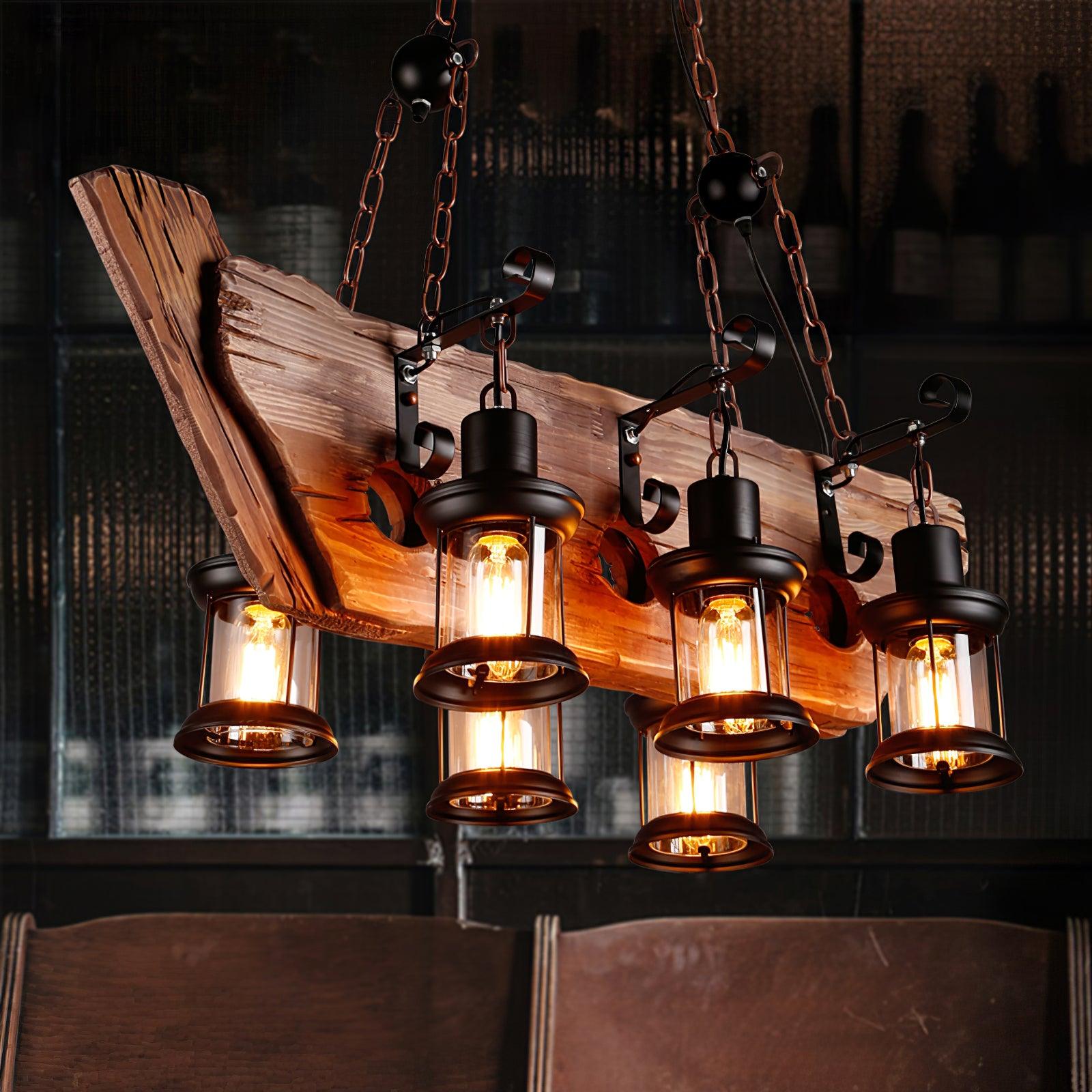 Nautical Industrial Style Wooden Chandelier - Lumpaz