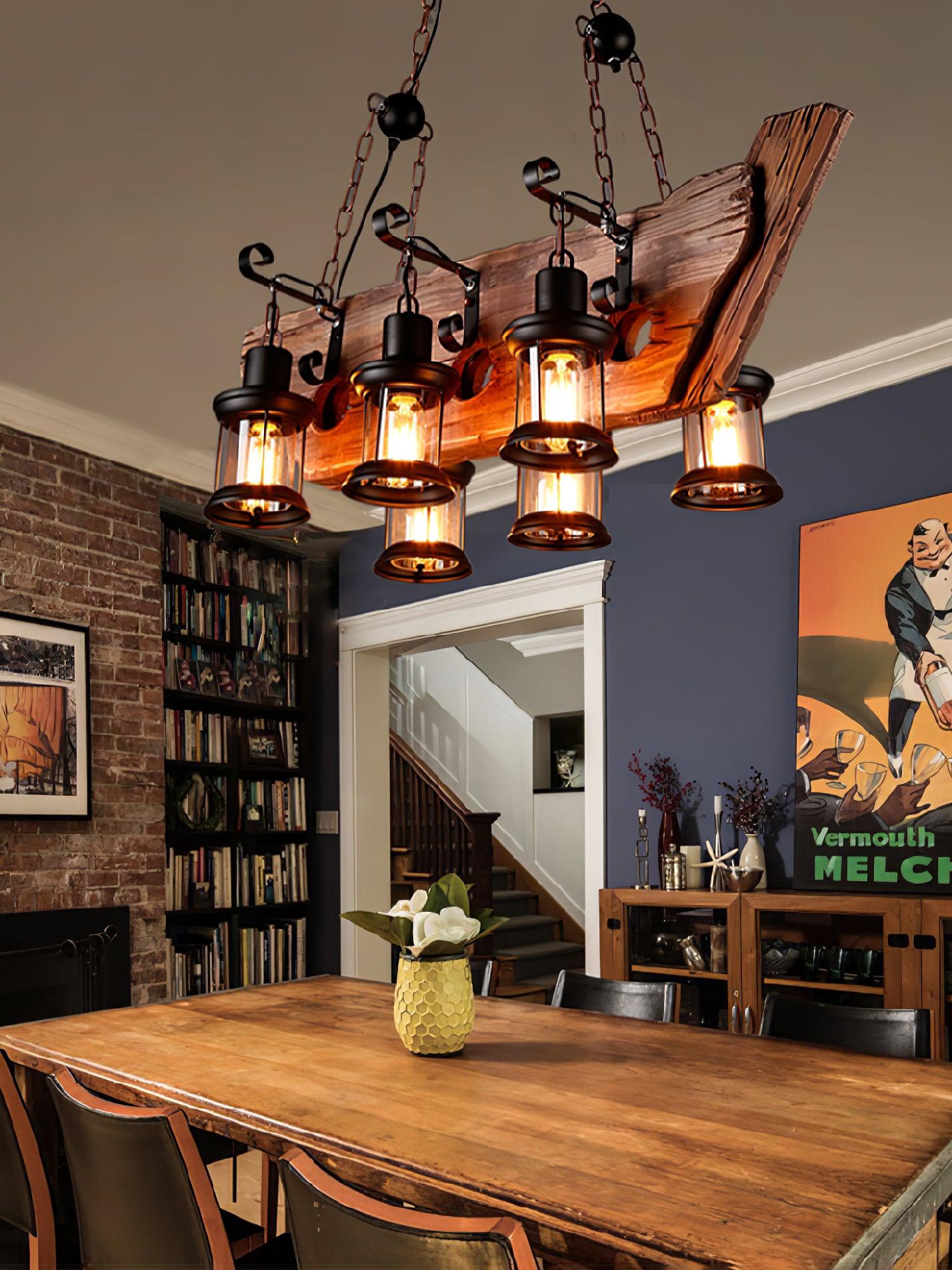 Nautical Industrial Style Wooden Chandelier - Lumpaz