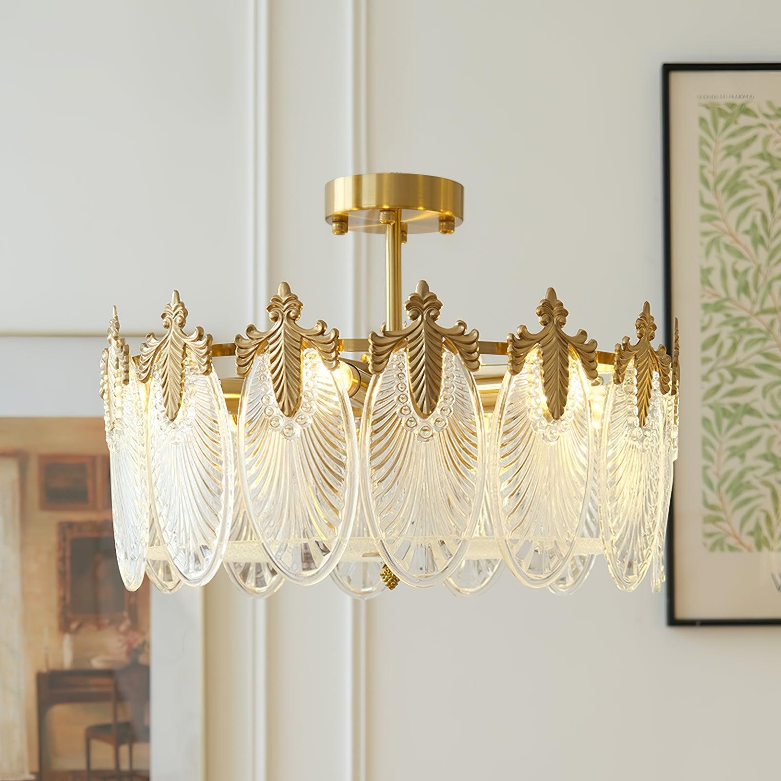 Decorative Pattern Glass Round Chandelier - Lumpaz