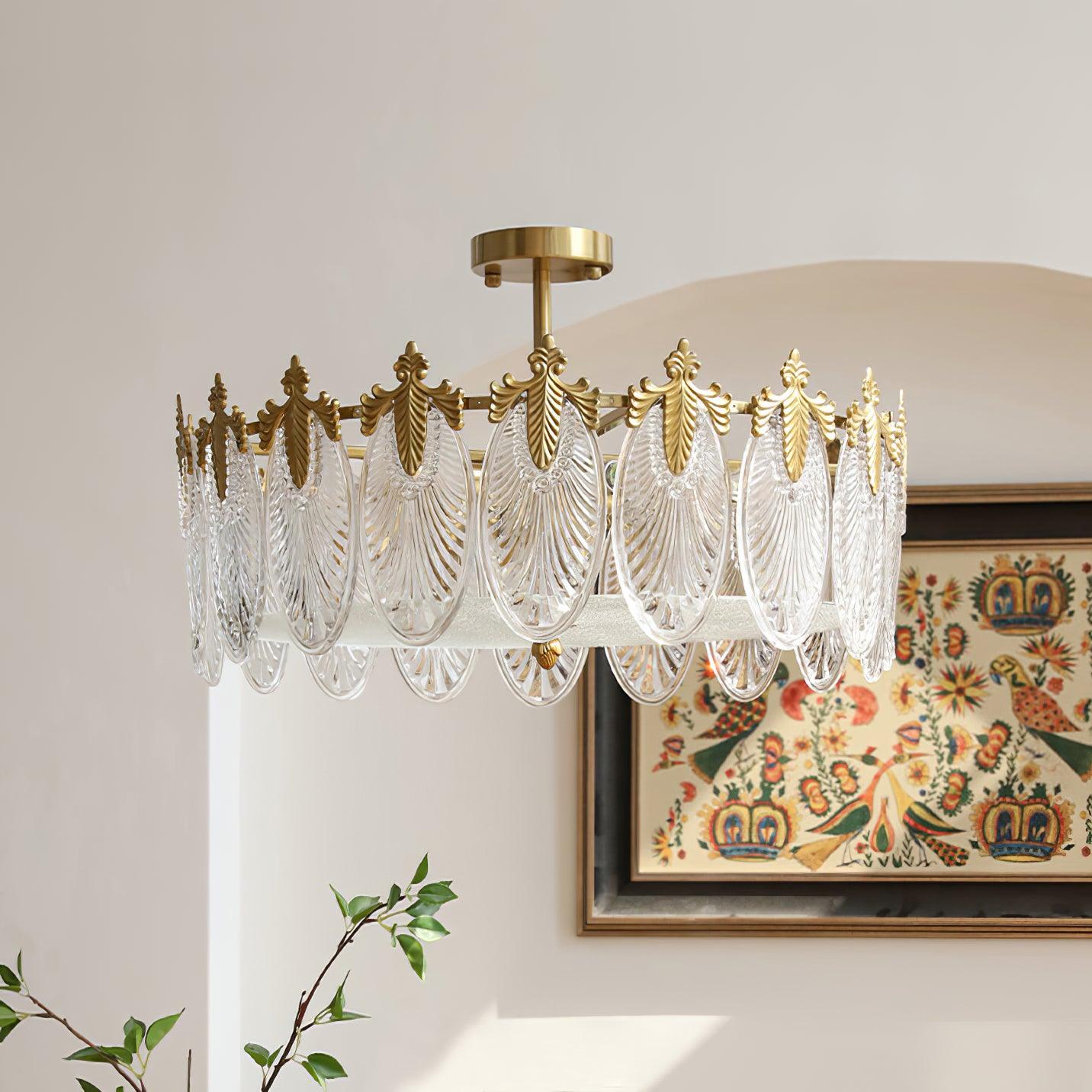 Decorative Pattern Glass Round Chandelier - Lumpaz